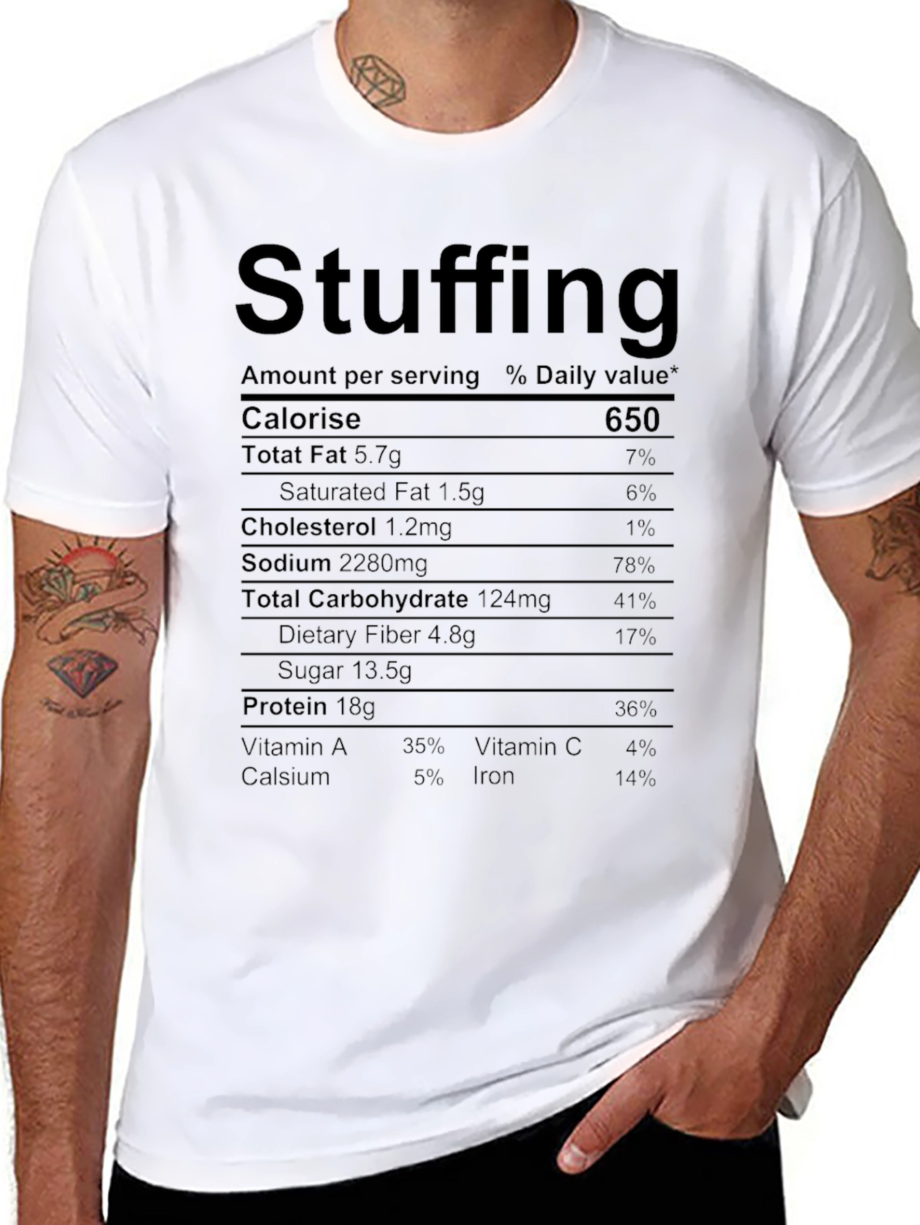 Funny Stuffing Nutrition Facts Black T-Shirt