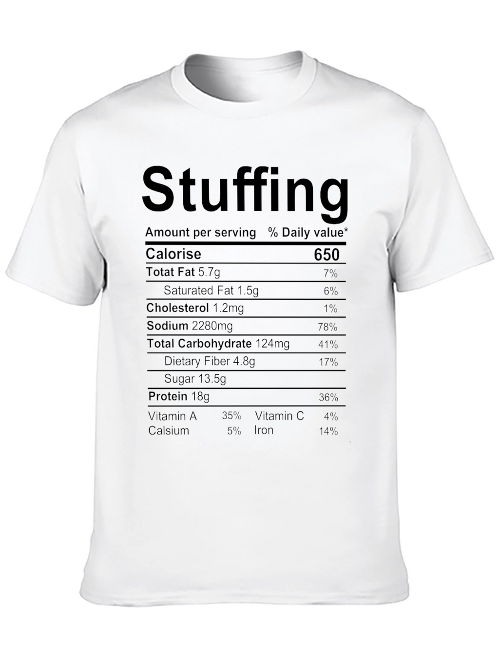 Funny Stuffing Nutrition Facts Black T-Shirt