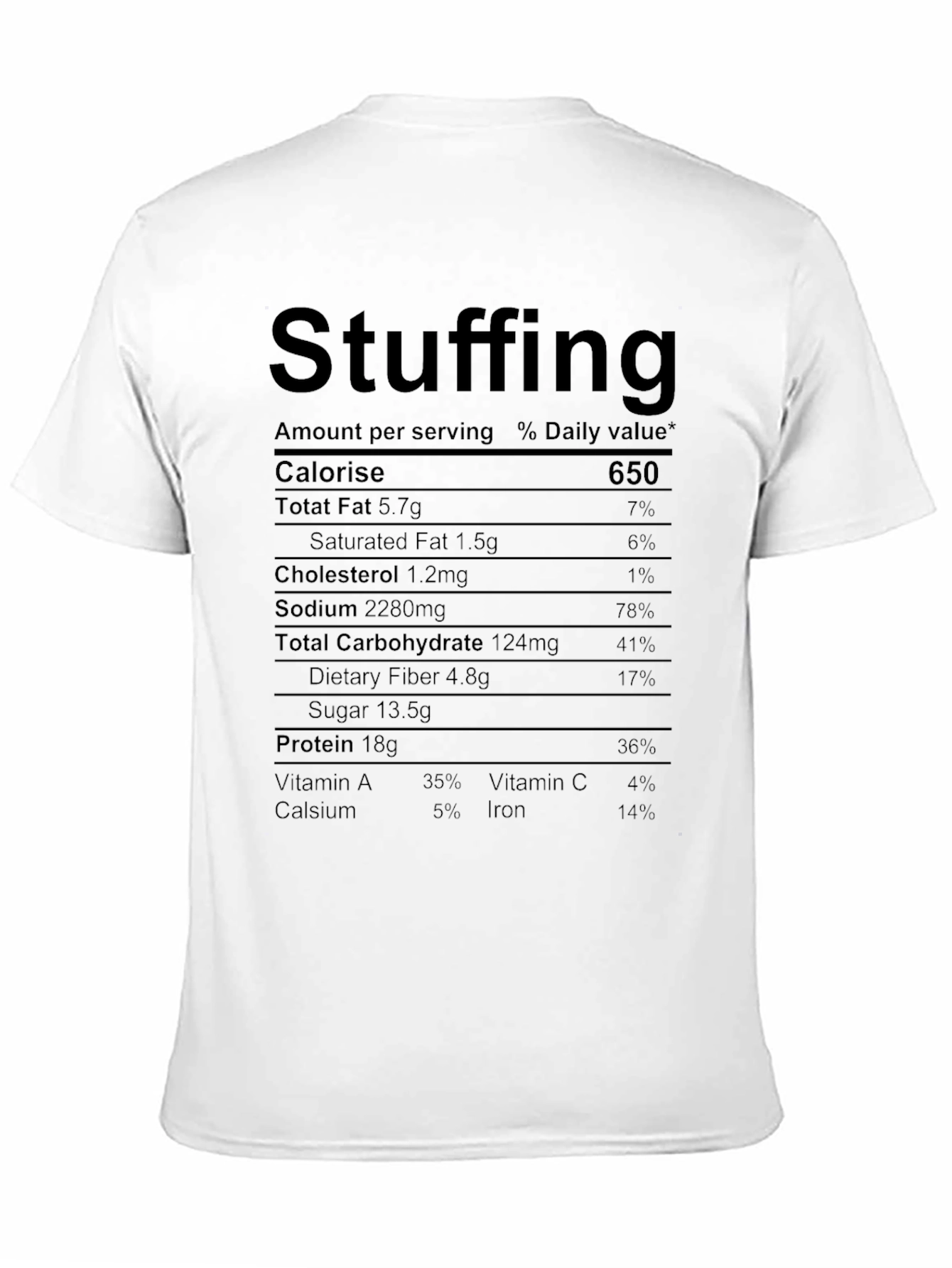 Funny Stuffing Nutrition Facts Black T-Shirt