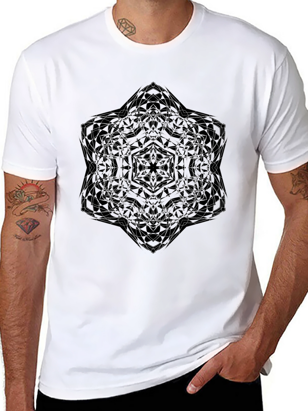 Abstract Geometric Print Black T-Shirt