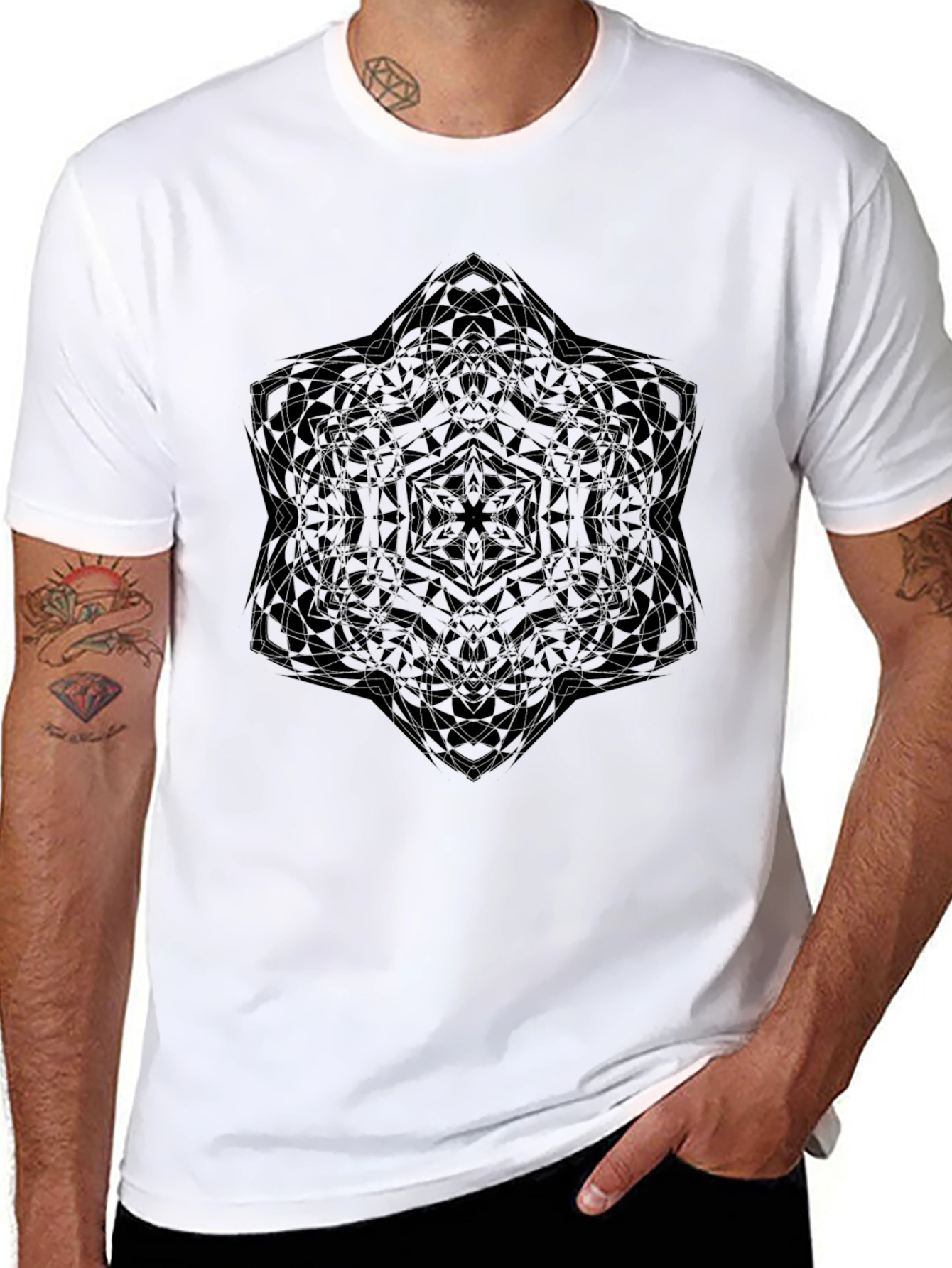 Abstract Geometric Print Black T-Shirt