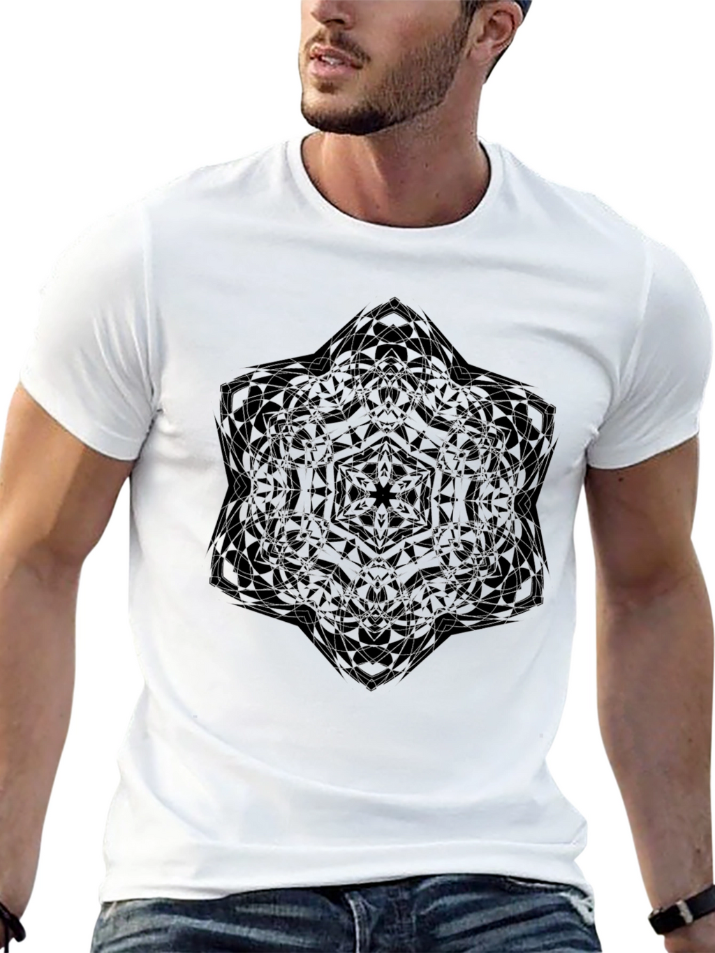 Abstract Geometric Print Black T-Shirt