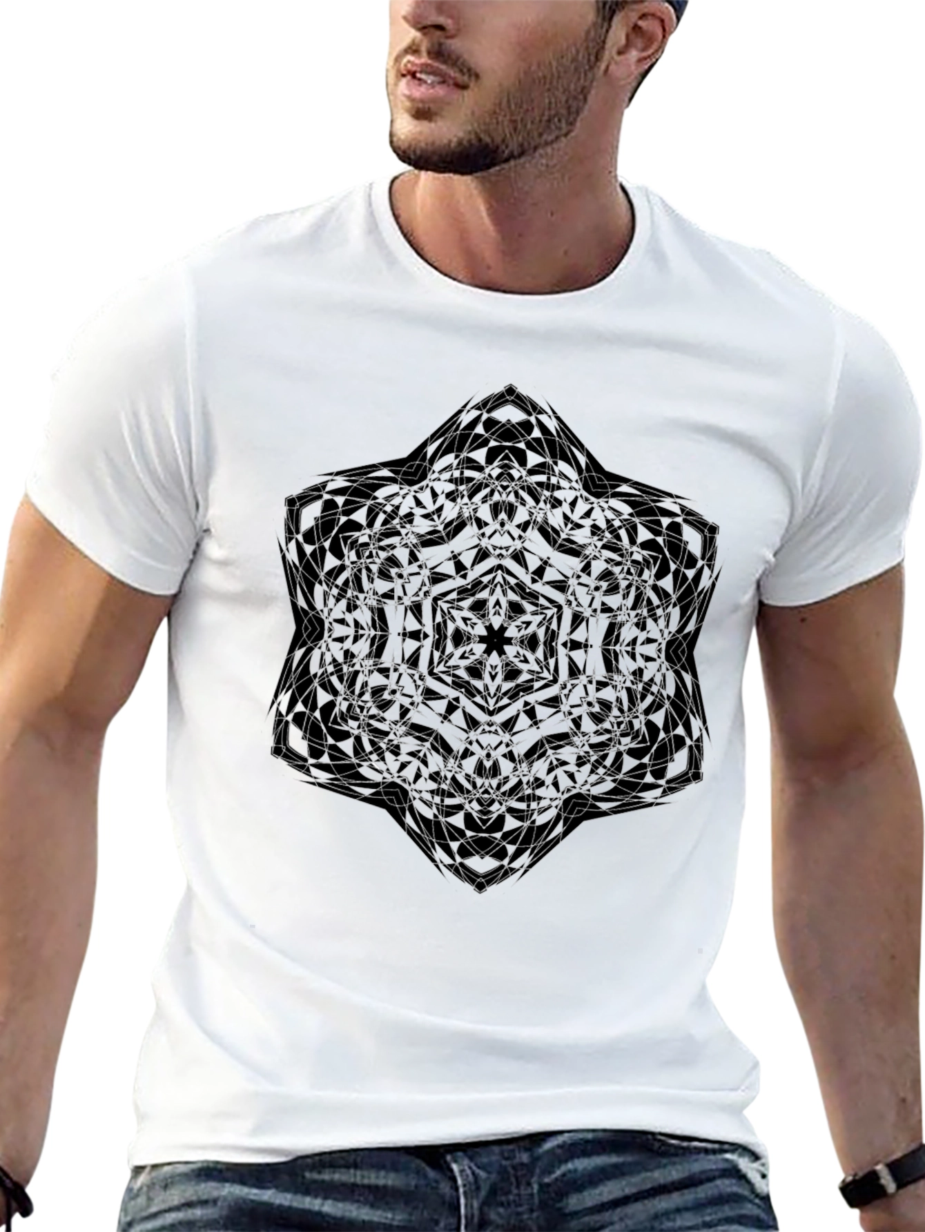 Abstract Geometric Print Black T-Shirt
