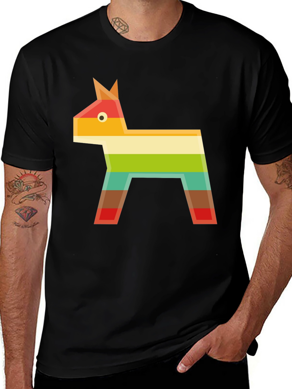 Geometric Piñata Graphic Tee - Black Casual T-Shirt