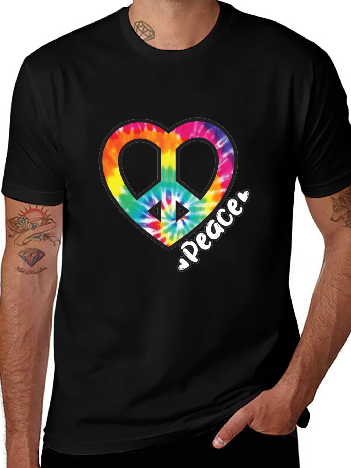 Tie-Dye Heart Peace Sign Black T-Shirt