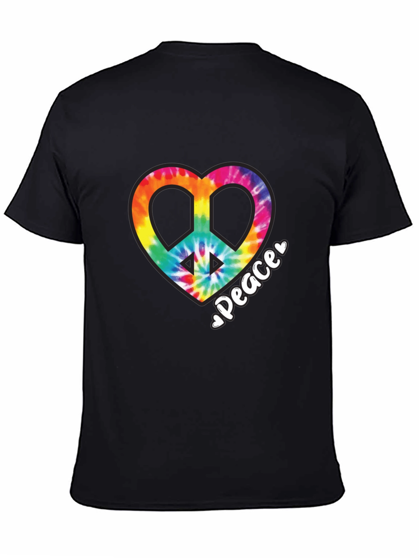 Tie-Dye Heart Peace Sign Black T-Shirt
