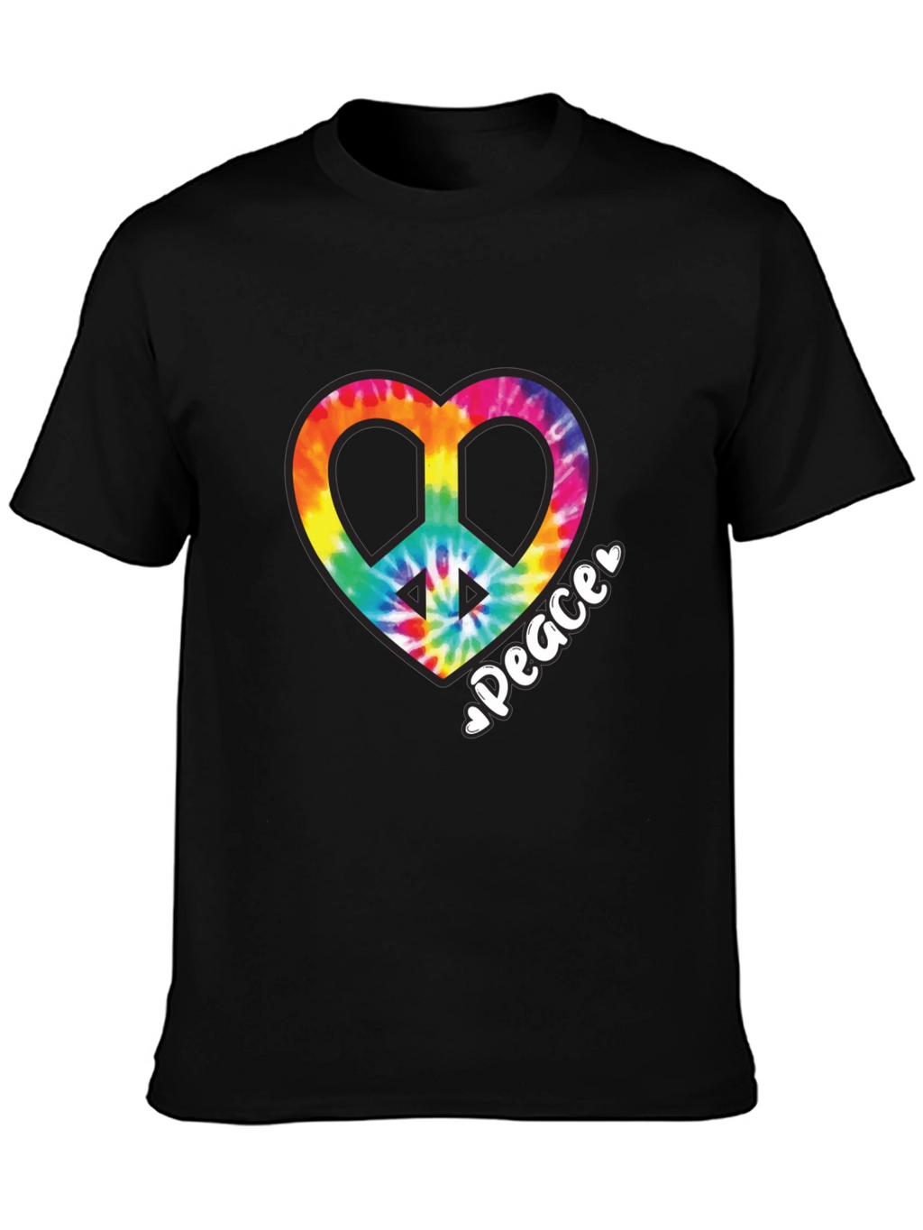 Tie-Dye Heart Peace Sign Black T-Shirt