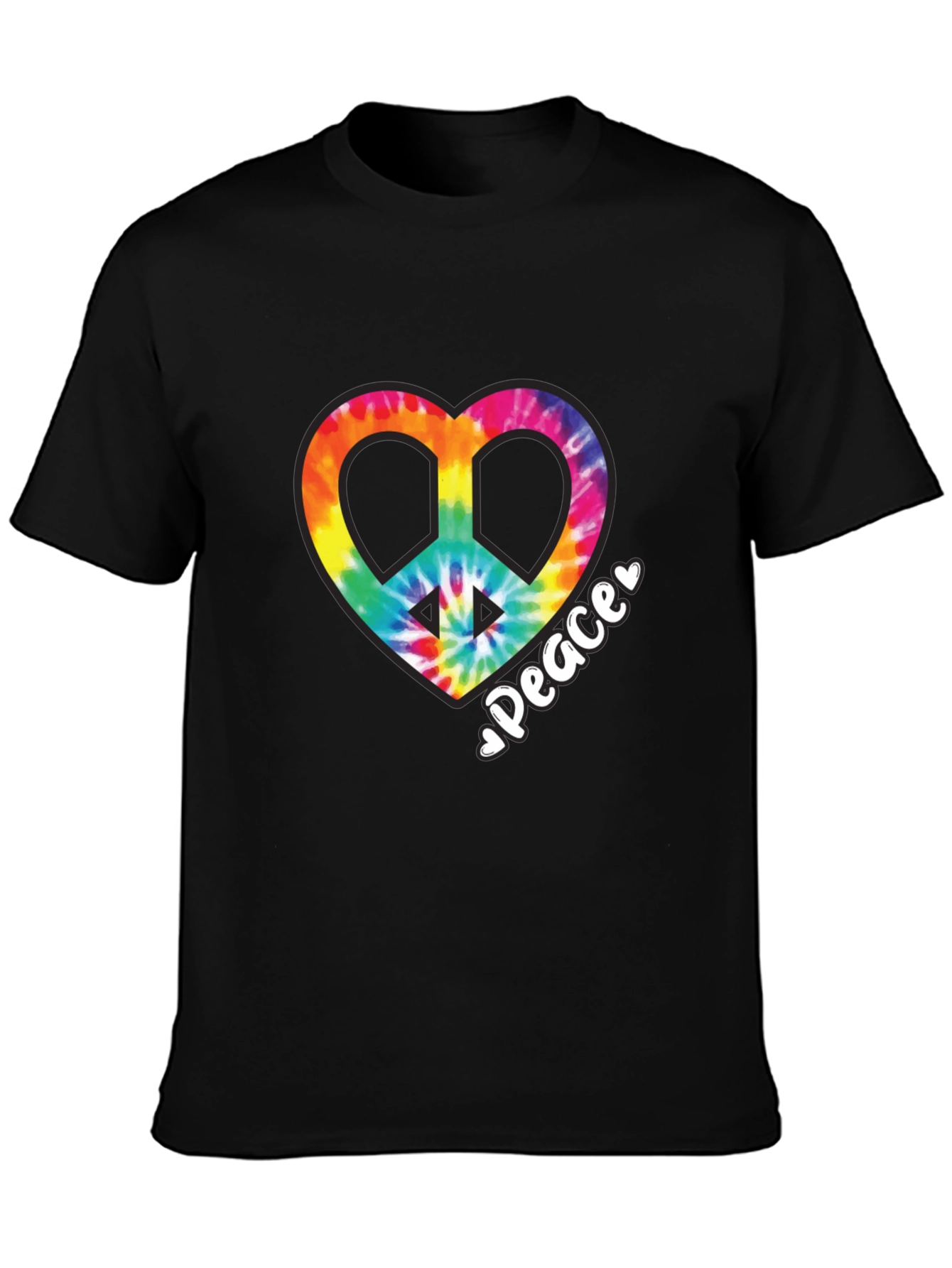 Tie-Dye Heart Peace Sign Black T-Shirt