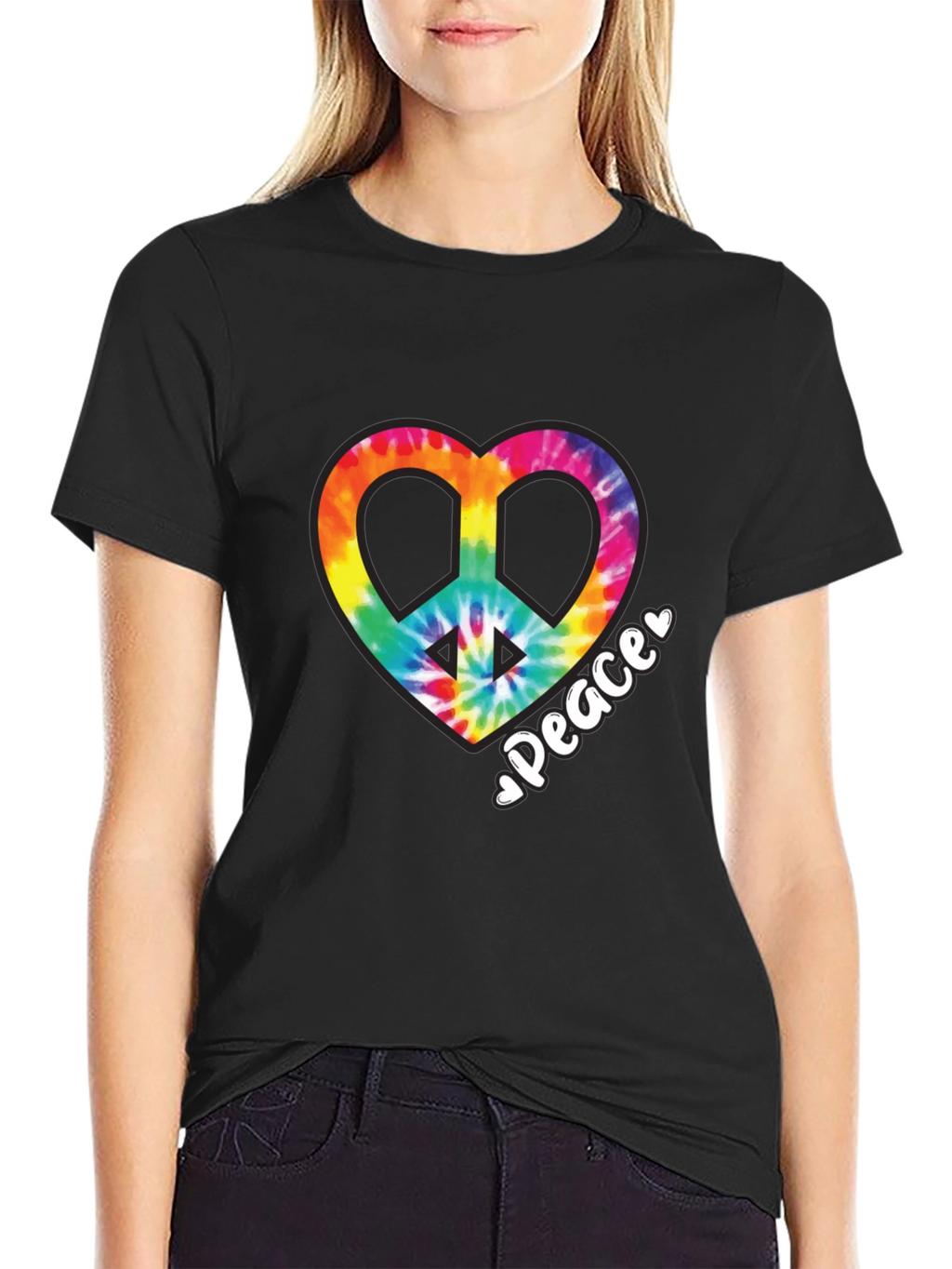 Tie-Dye Heart Peace Sign Black T-Shirt