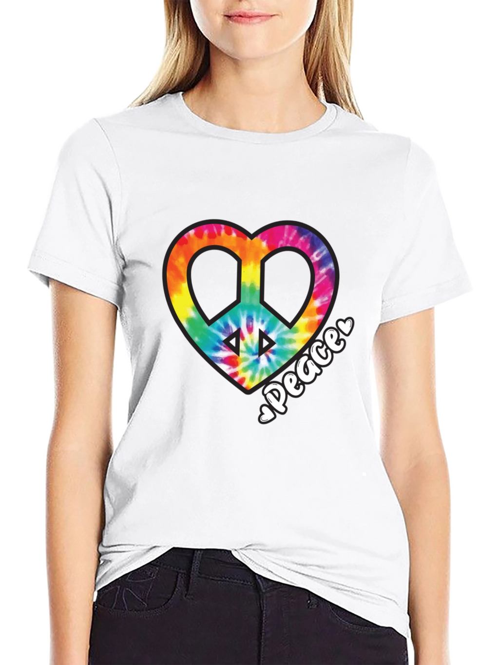 Tie-Dye Heart Peace Sign Black T-Shirt