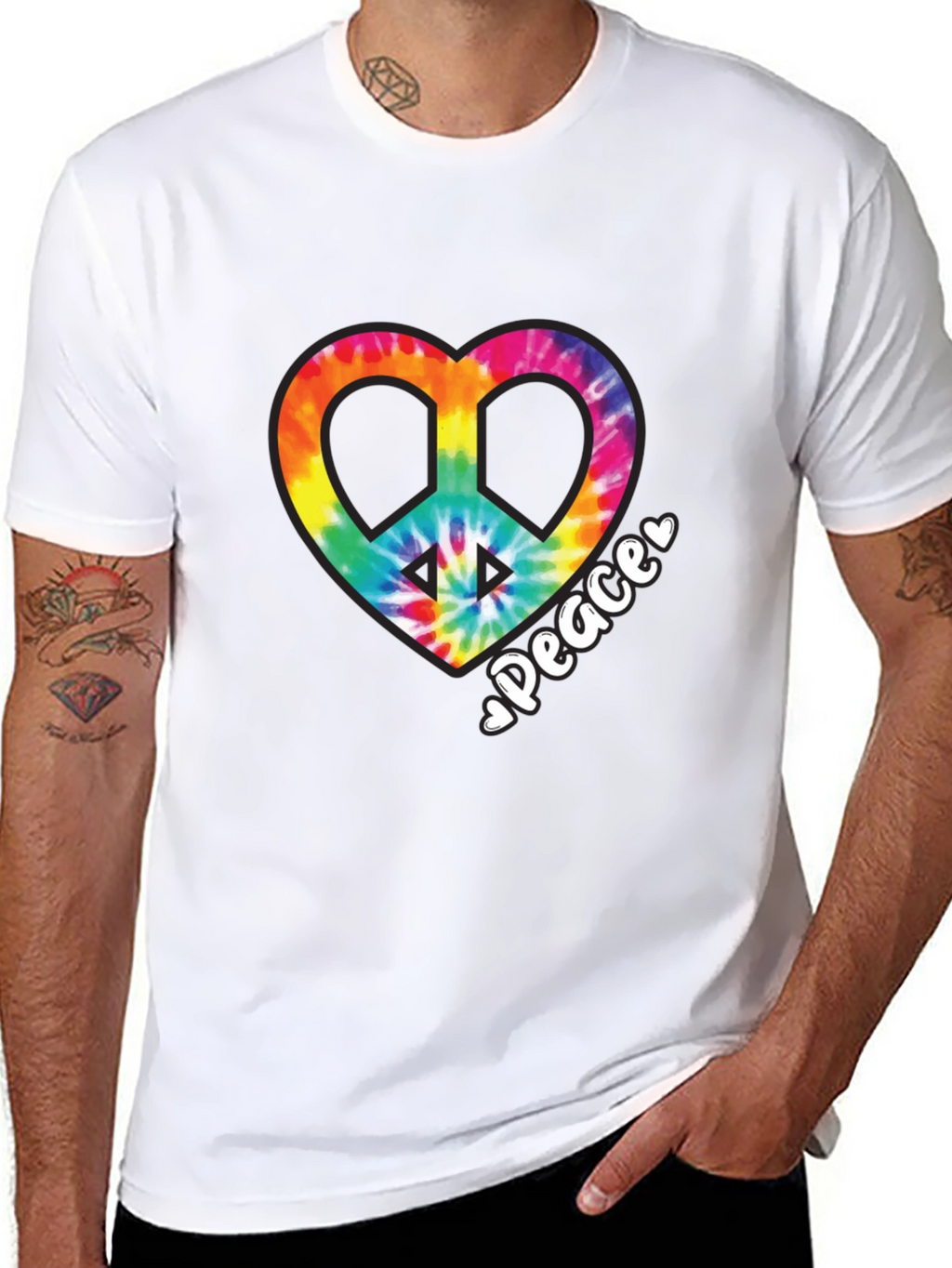 Tie-Dye Heart Peace Sign Black T-Shirt