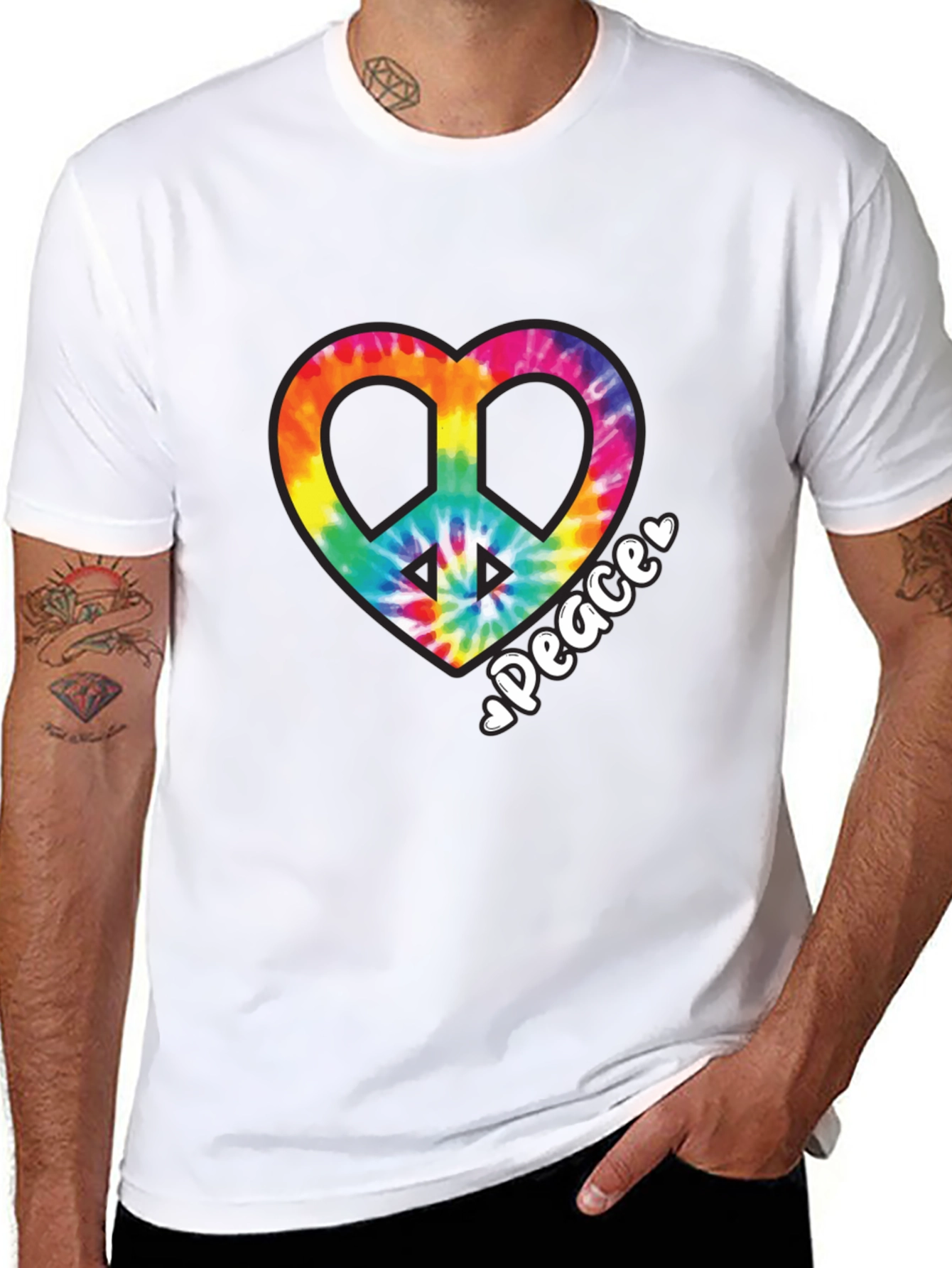 Tie-Dye Heart Peace Sign Black T-Shirt
