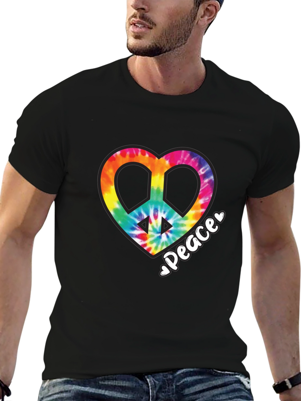 Tie-Dye Heart Peace Sign Black T-Shirt