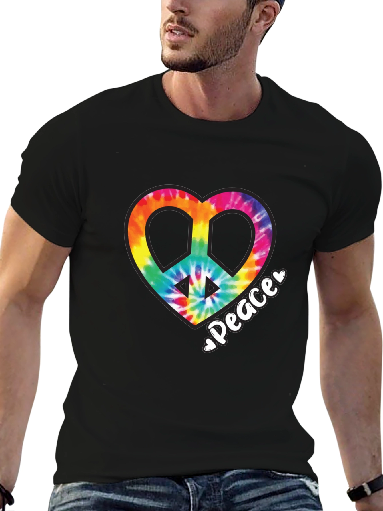 Tie-Dye Heart Peace Sign Black T-Shirt