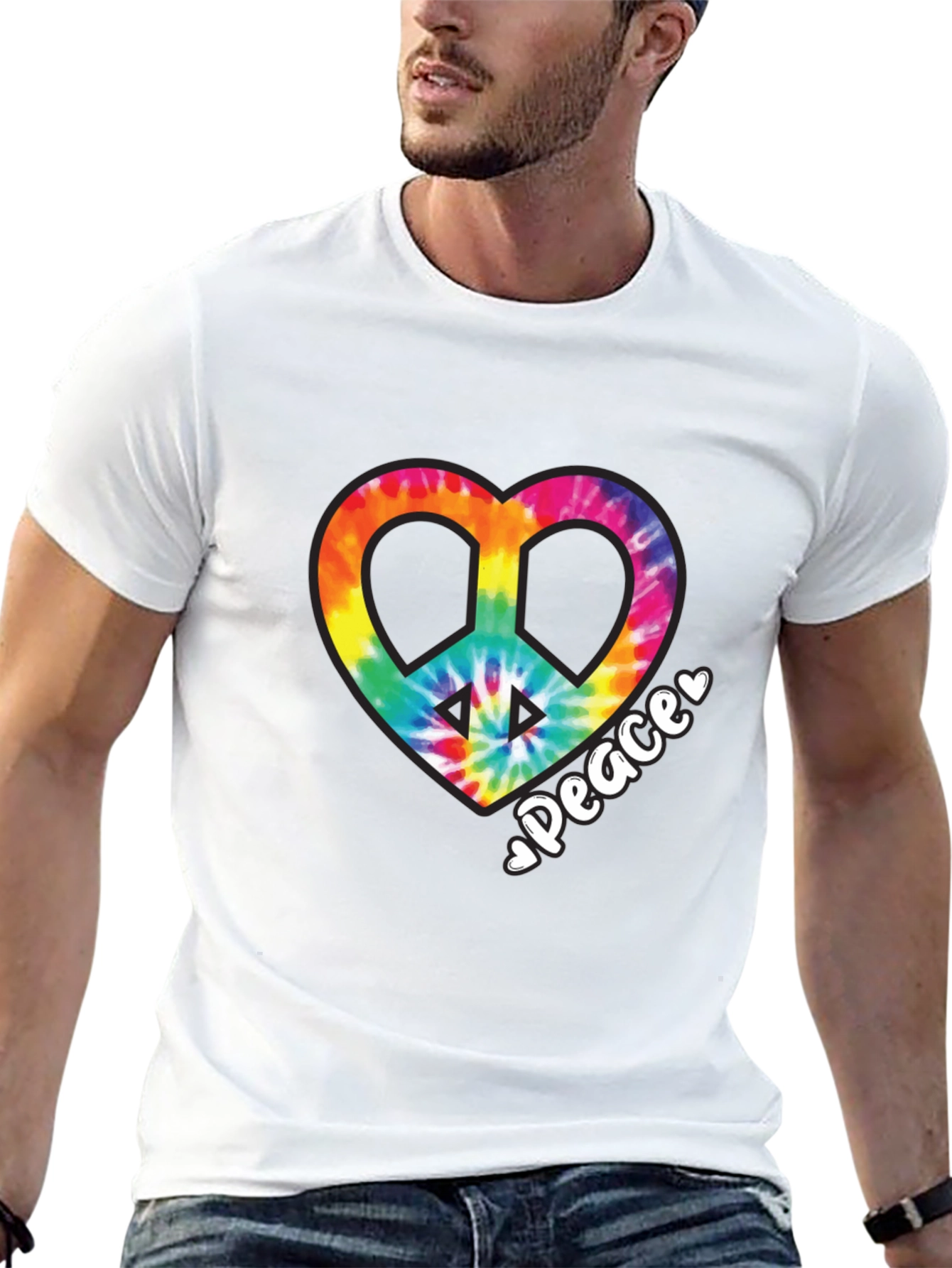 Tie-Dye Heart Peace Sign Black T-Shirt