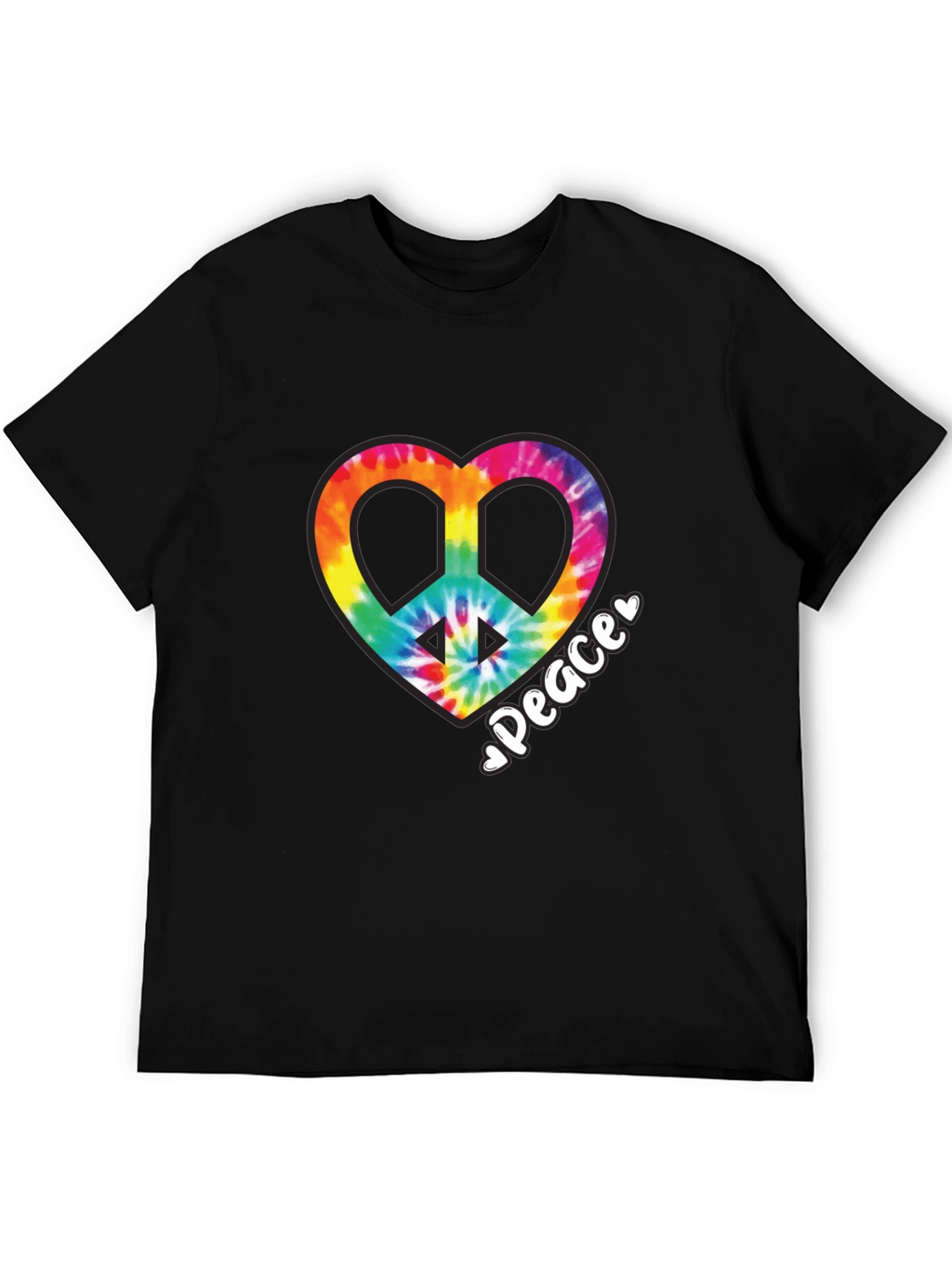 Tie-Dye Heart Peace Sign Black T-Shirt