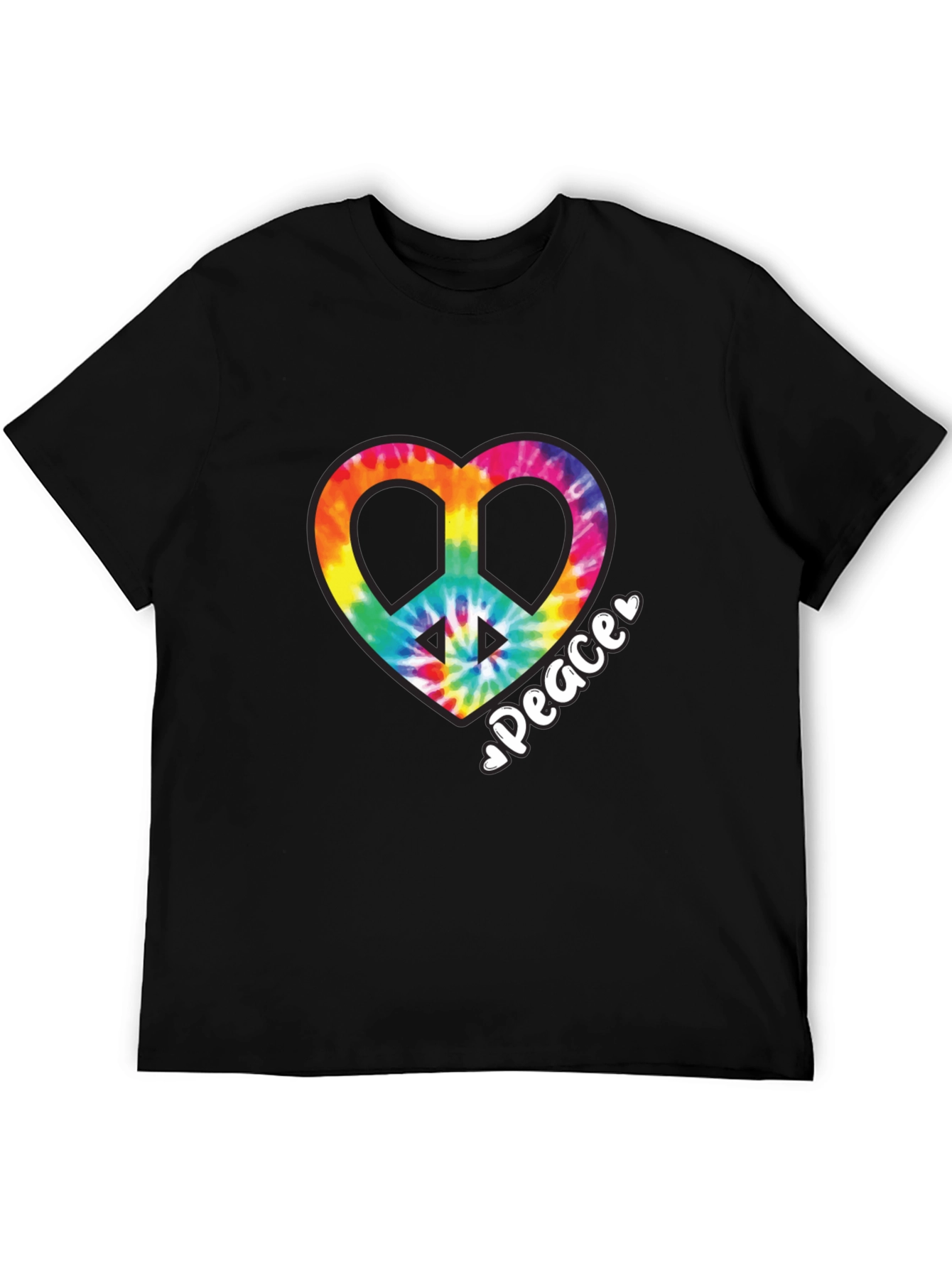 Tie-Dye Heart Peace Sign Black T-Shirt