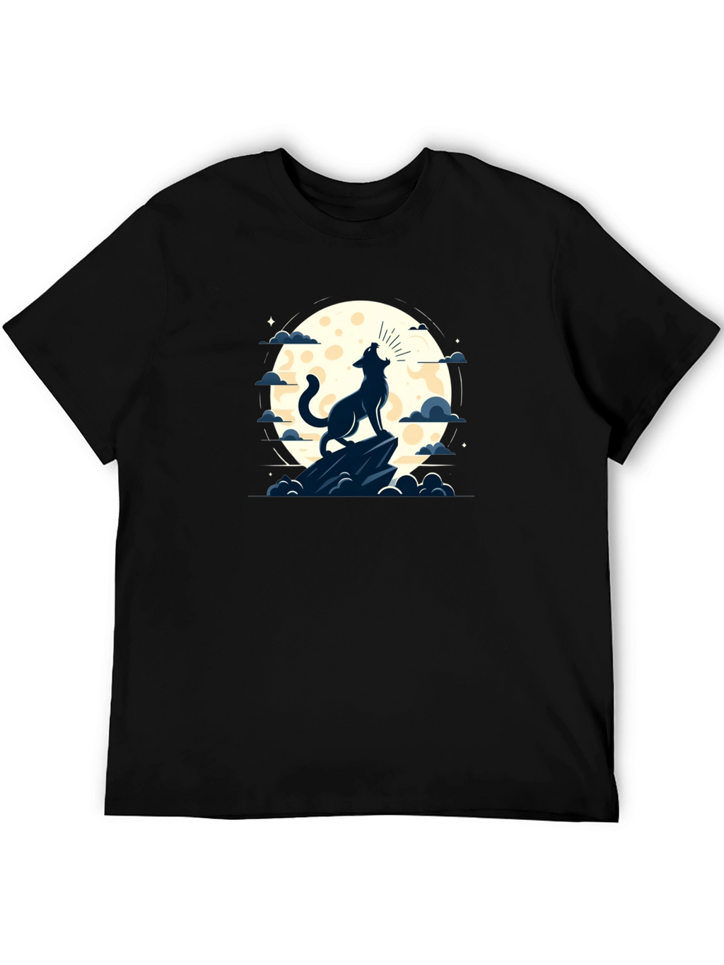 Wolf Howling at Moon Graphic Tee - Black