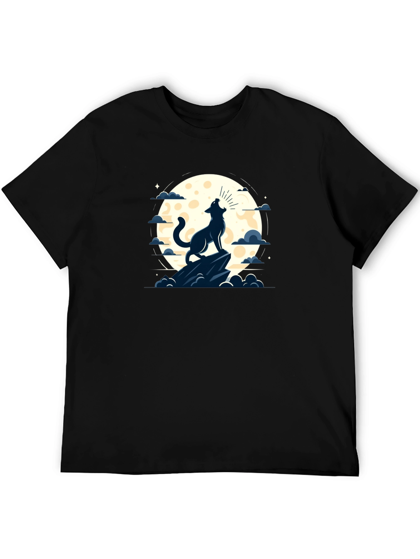 Wolf Howling at Moon Graphic Tee - Black