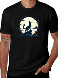 Wolf Howling at Moon Graphic Tee - Black