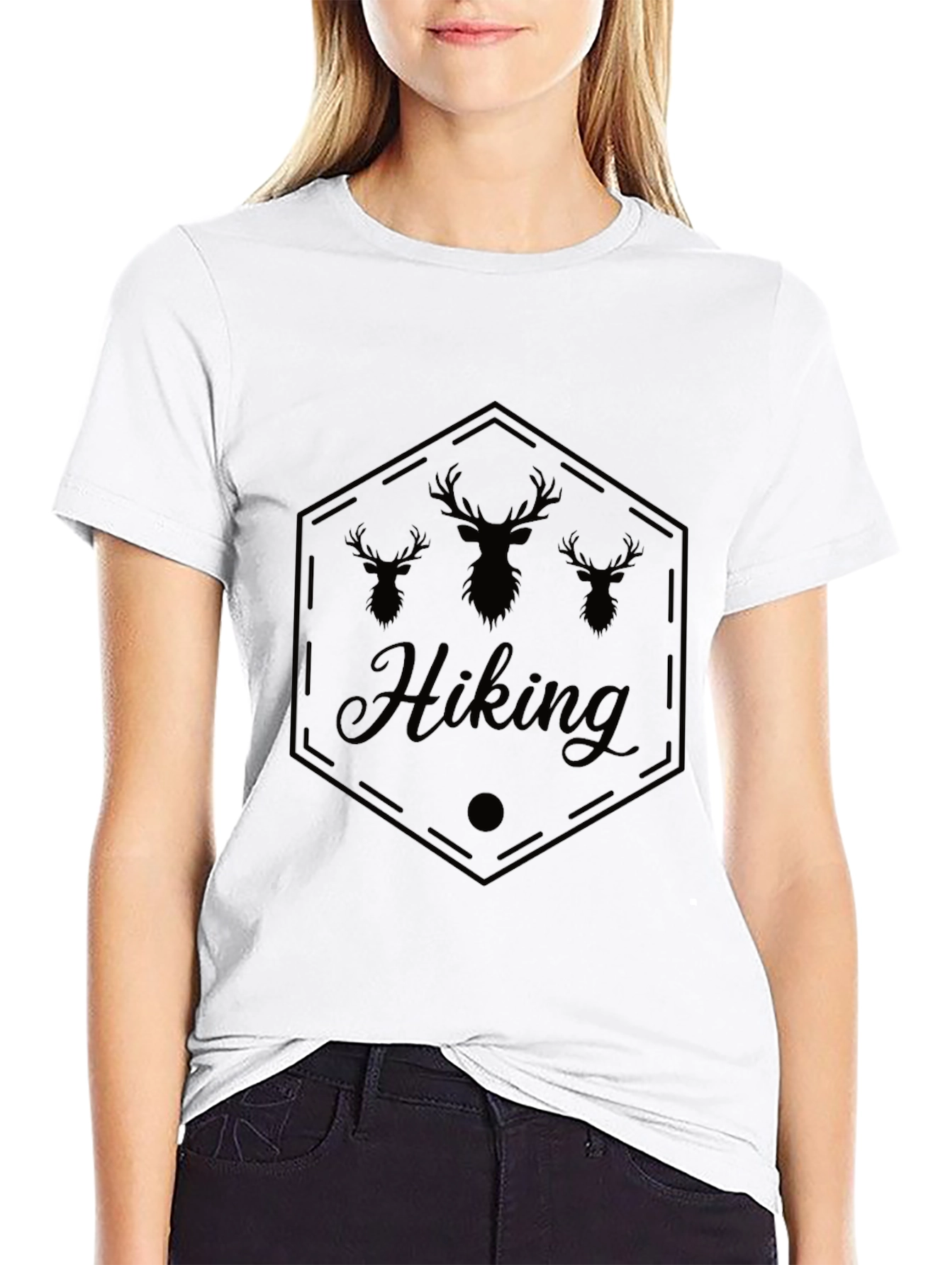 Hiking Deer Graphic Tee - Black Casual Shirt