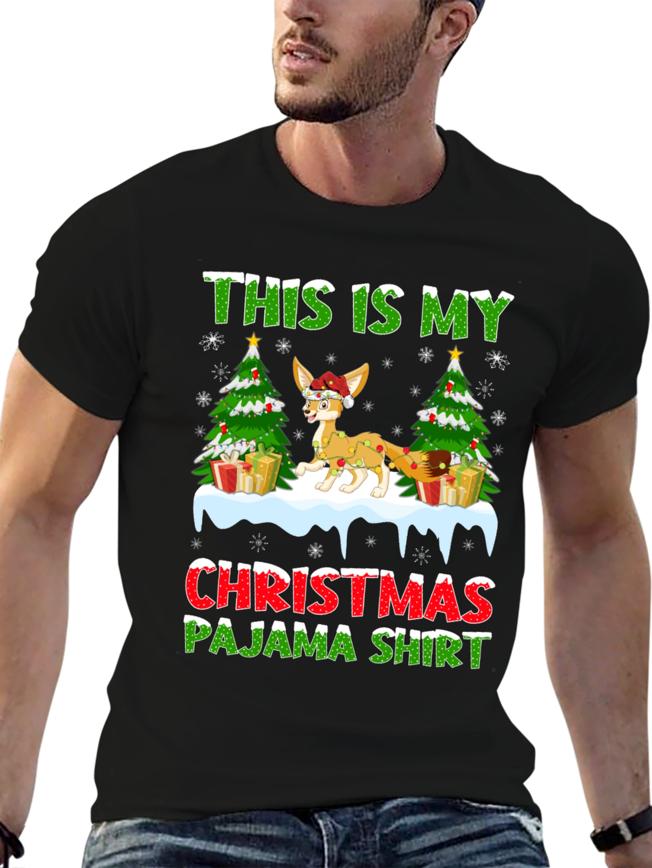 Christmas Pajama Shirt Fennec Fox Holiday Tee