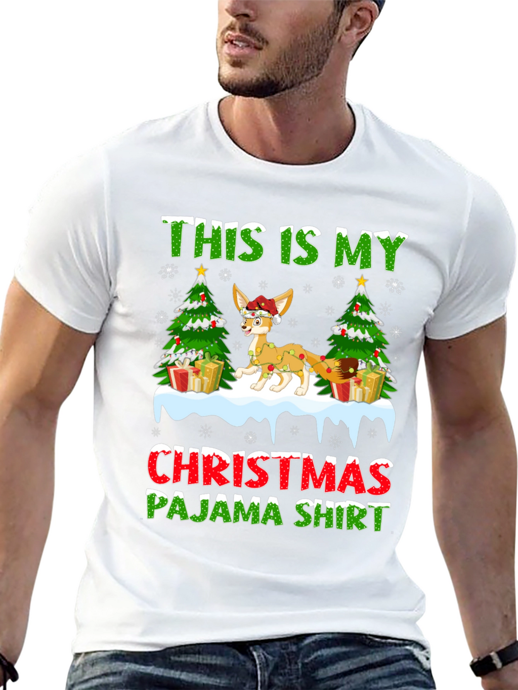 Christmas Pajama Shirt Fennec Fox Holiday Tee