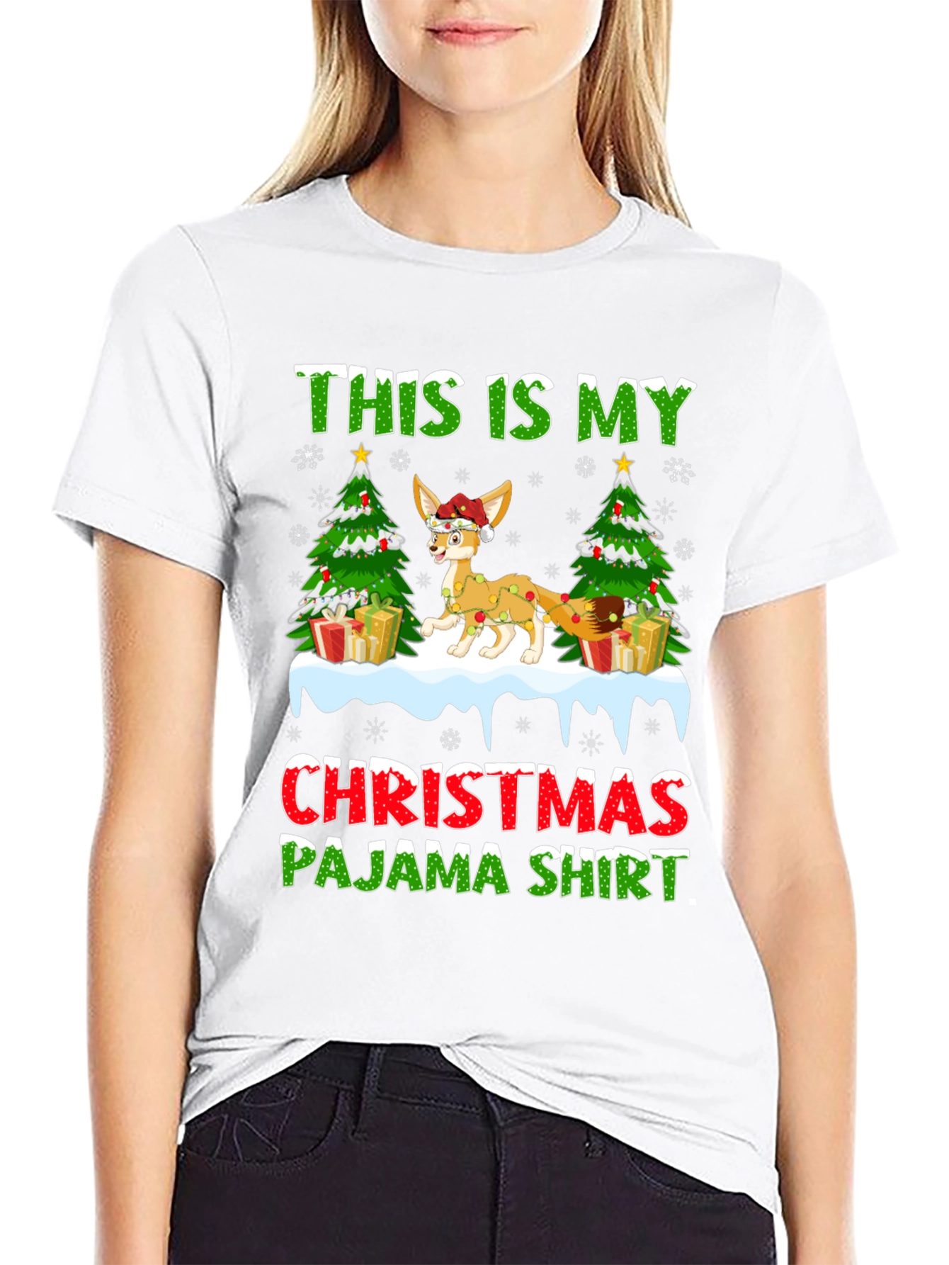 Christmas Pajama Shirt Fennec Fox Holiday Tee