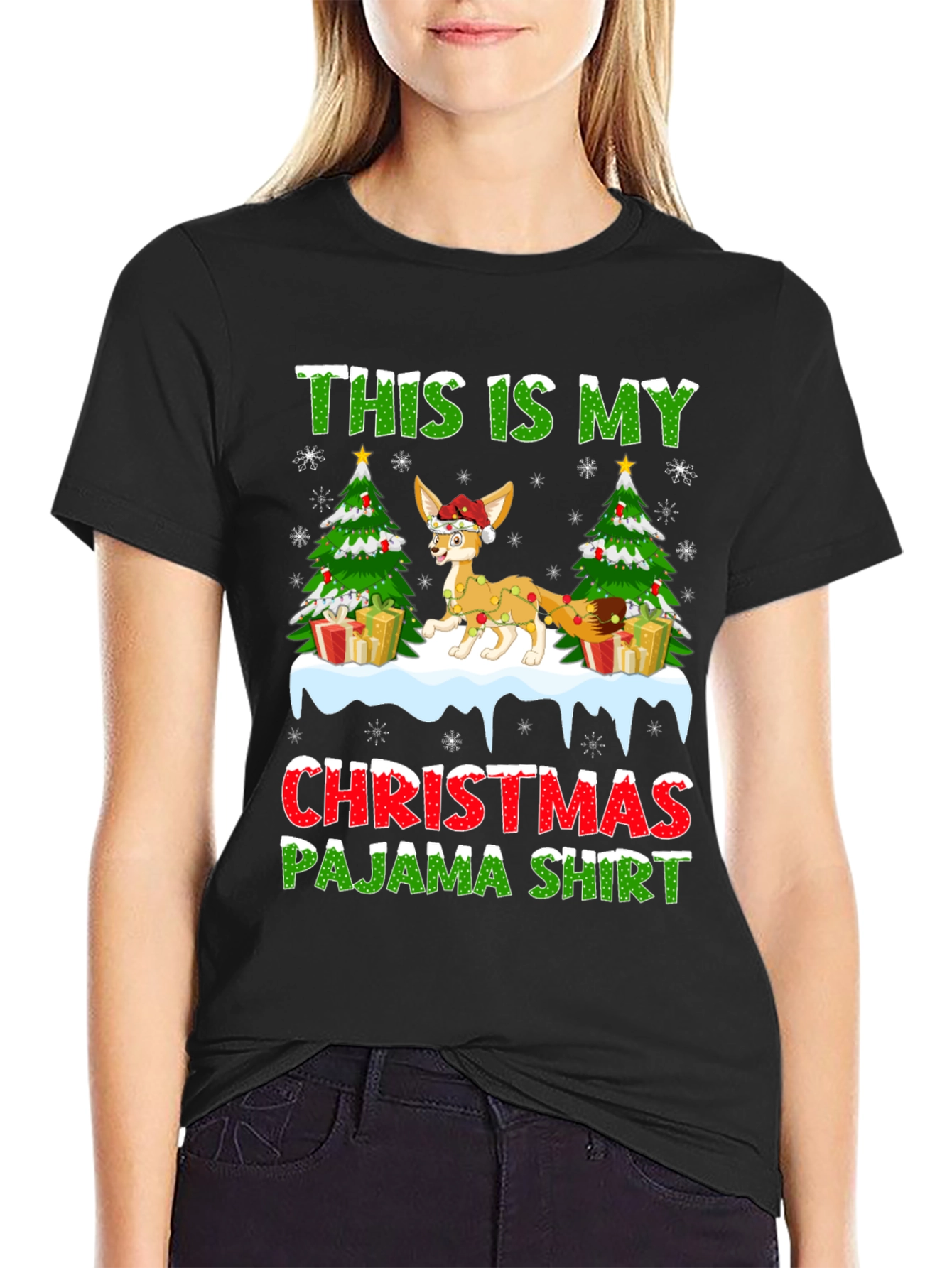 Christmas Pajama Shirt Fennec Fox Holiday Tee
