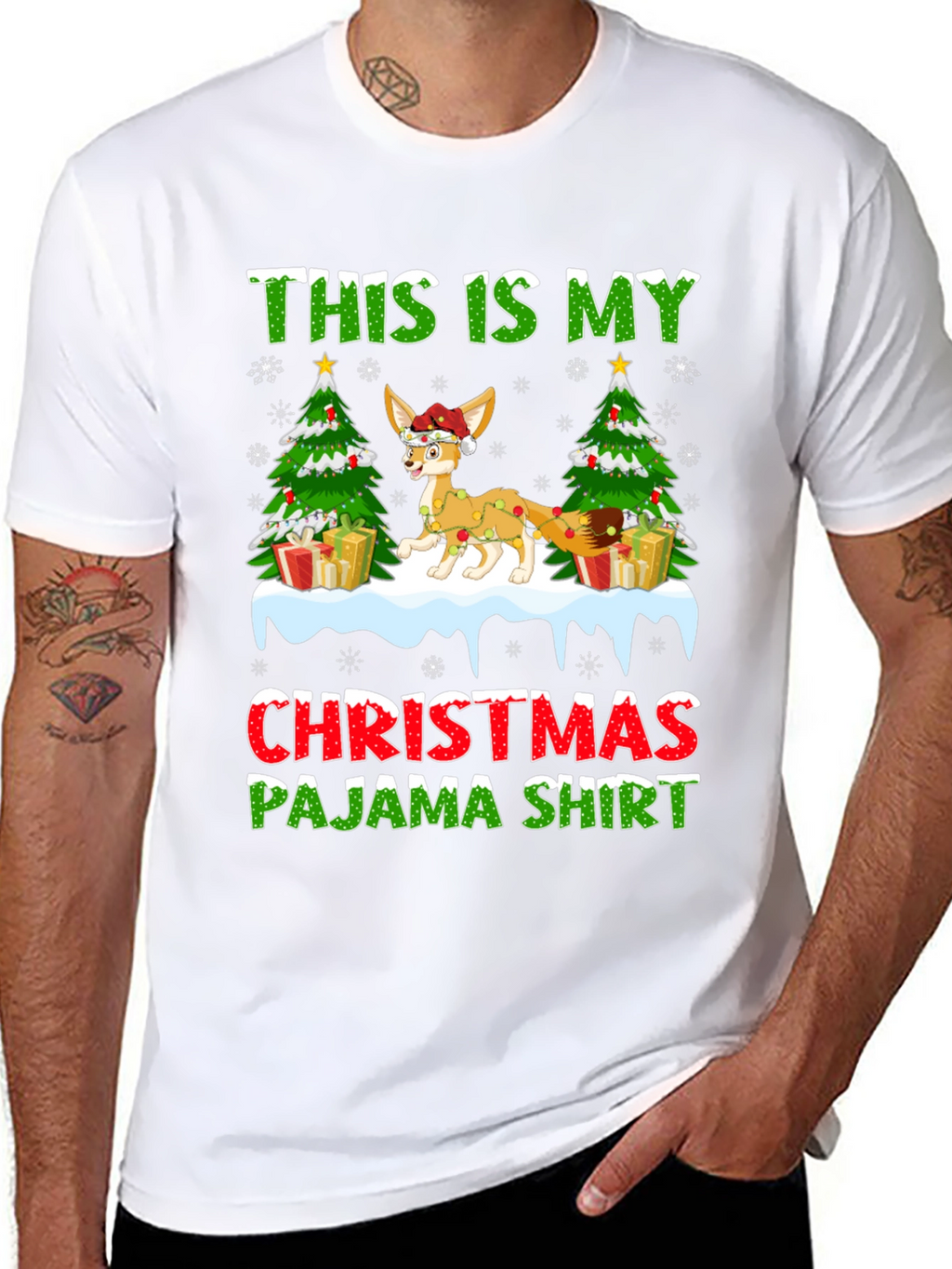 Christmas Pajama Shirt Fennec Fox Holiday Tee