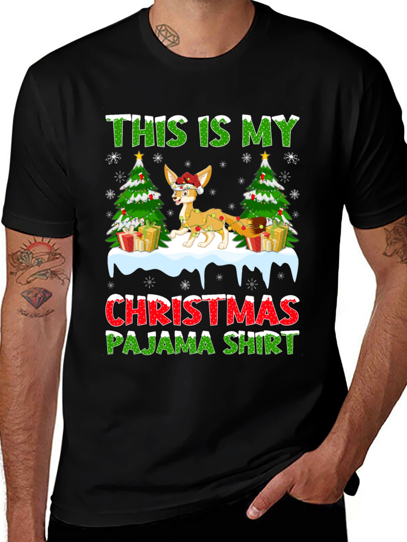 Christmas Pajama Shirt Fennec Fox Holiday Tee