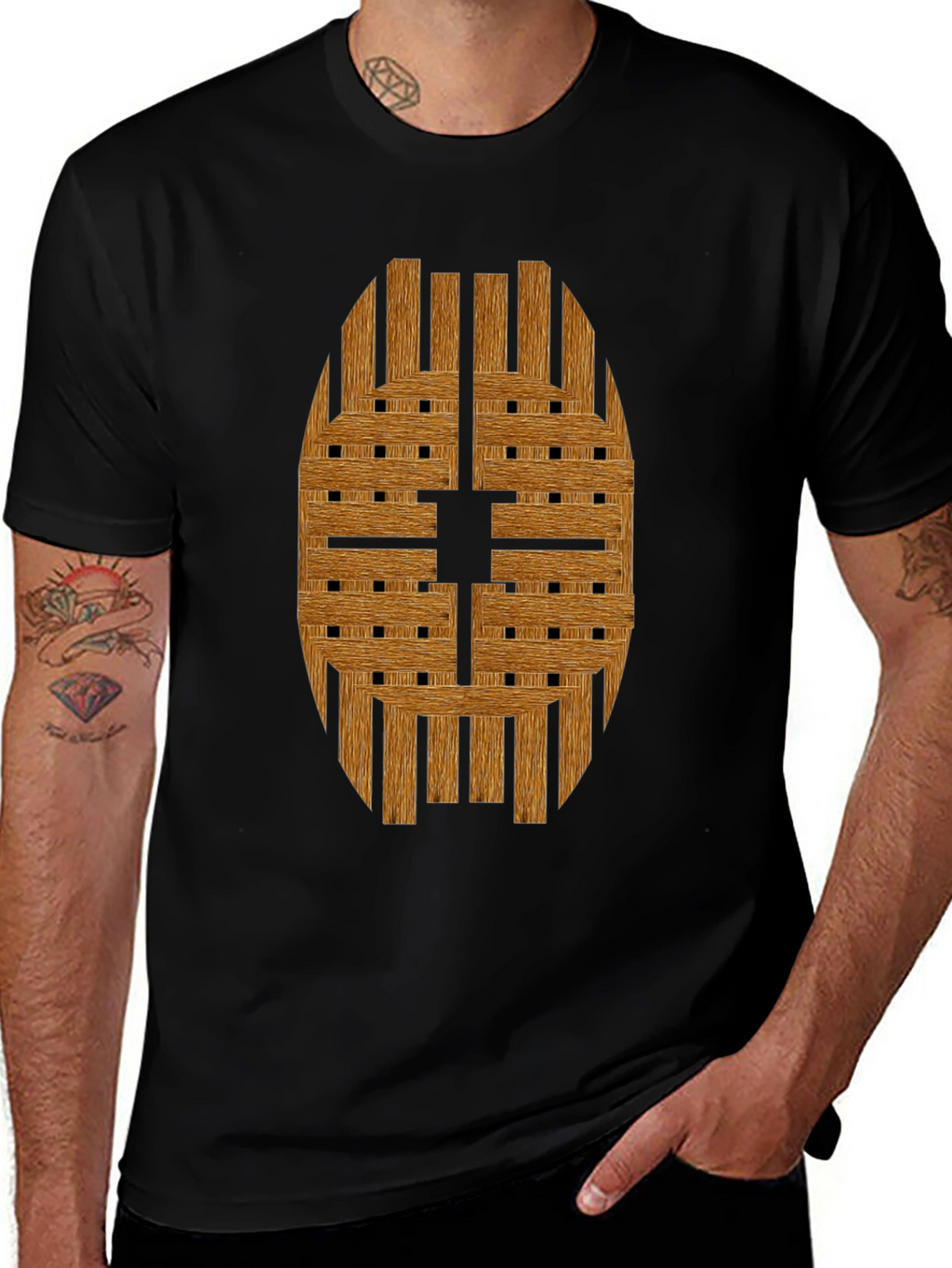 Wooden Weave Design Black T-Shirt