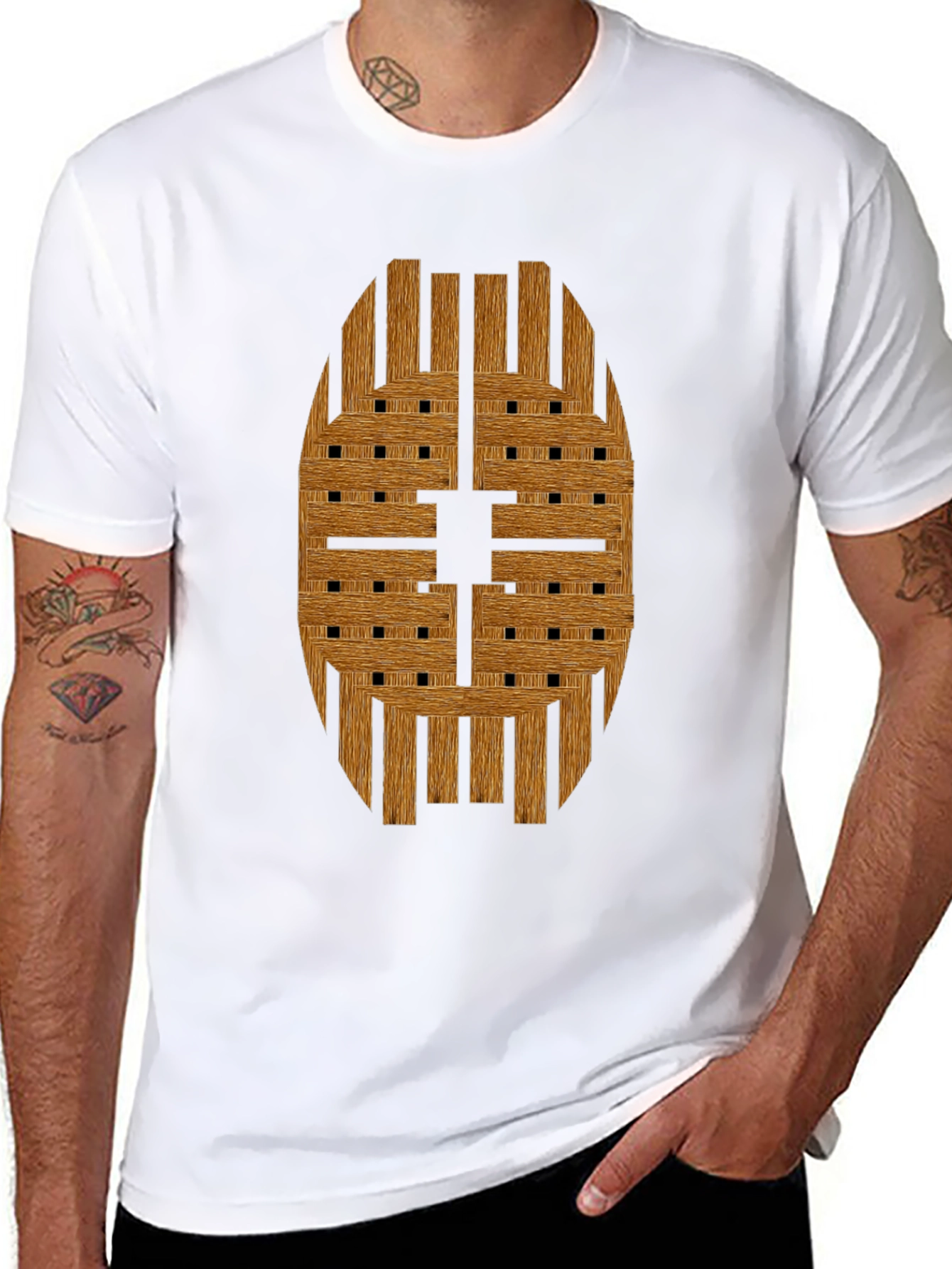 Wooden Weave Design Black T-Shirt