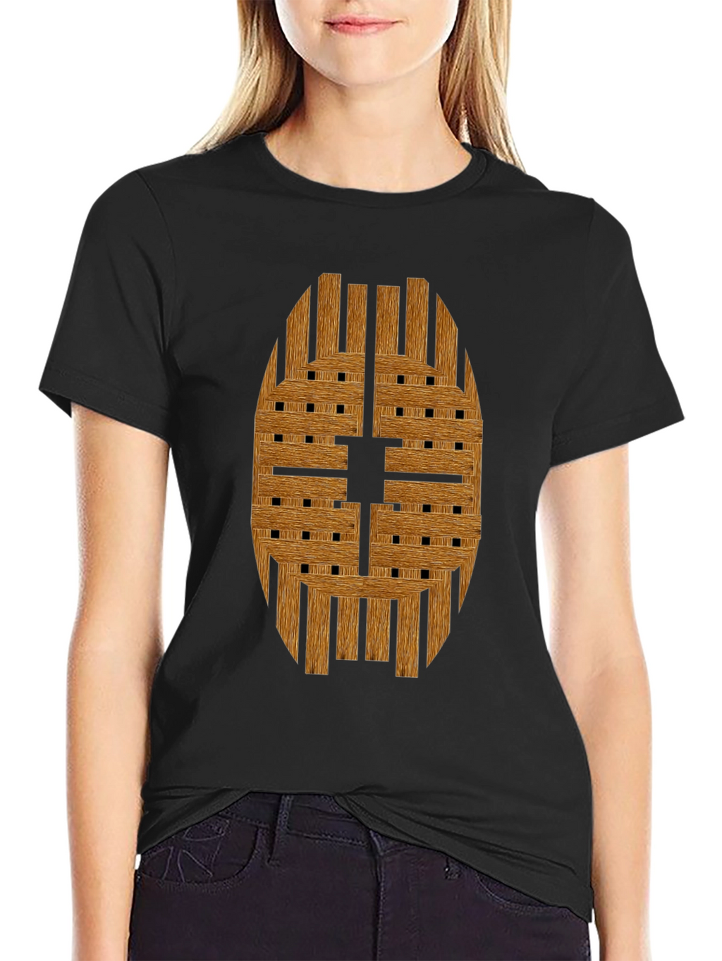Wooden Weave Design Black T-Shirt
