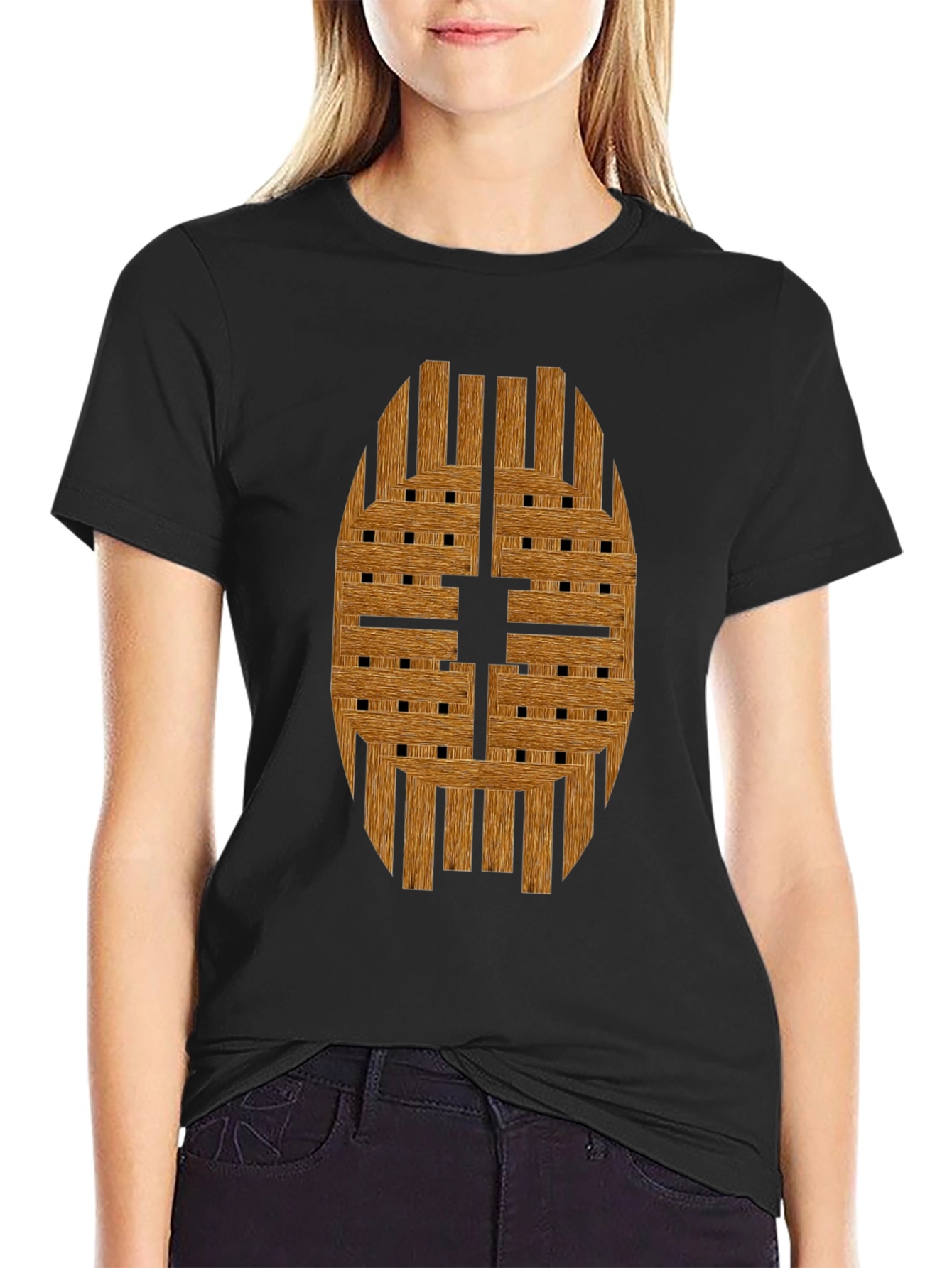 Wooden Weave Design Black T-Shirt