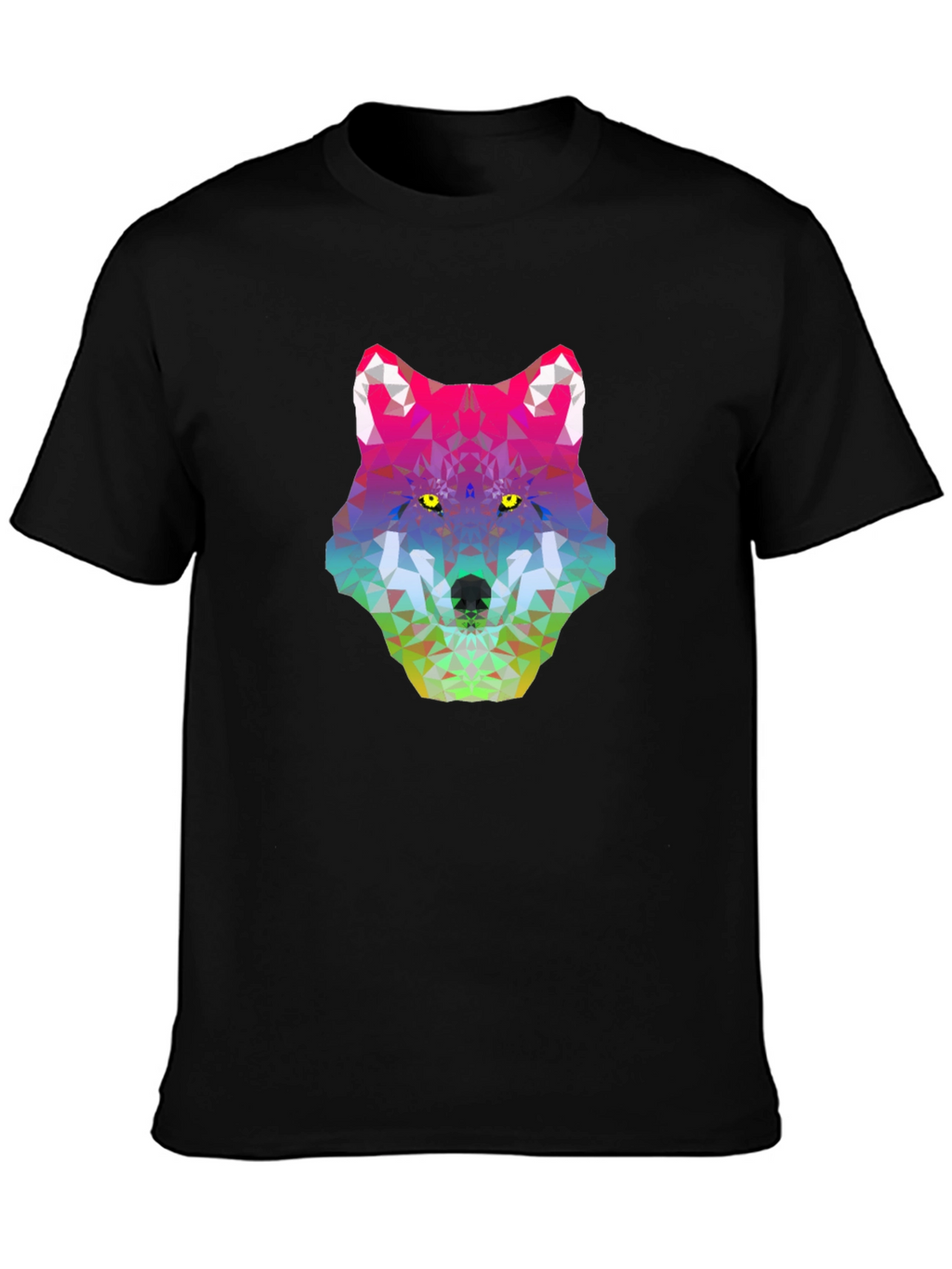 Geometric Wolf Head Graphic Tee - Black