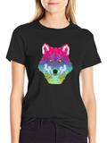 Geometric Wolf Head Graphic Tee - Black