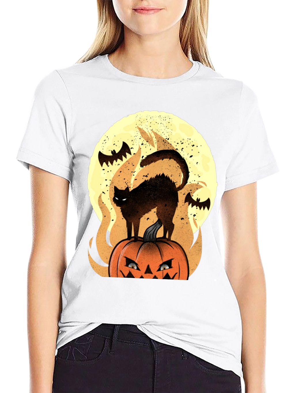 Halloween Cat & Pumpkin Graphic Tee