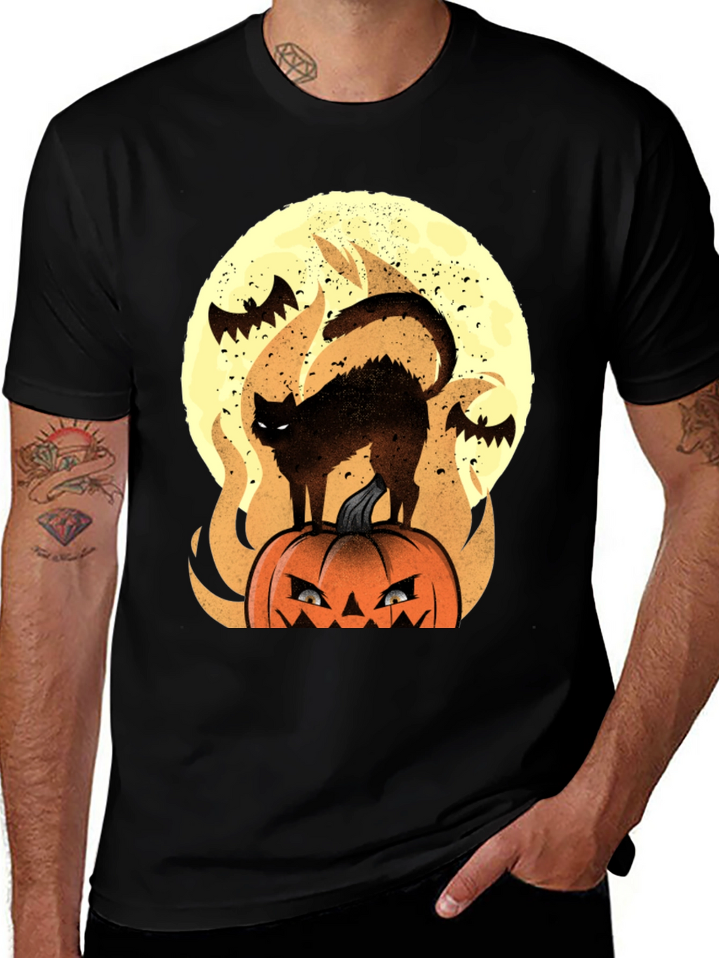 Halloween Cat & Pumpkin Graphic Tee