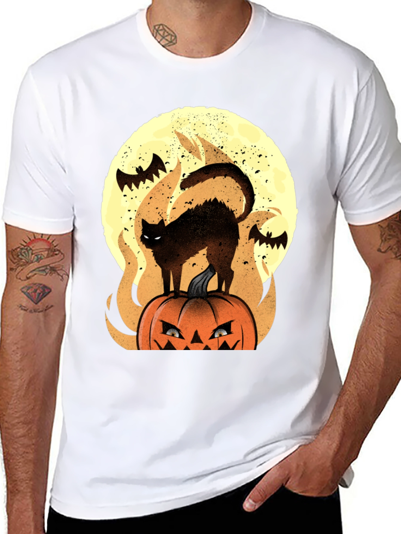 Halloween Cat & Pumpkin Graphic Tee
