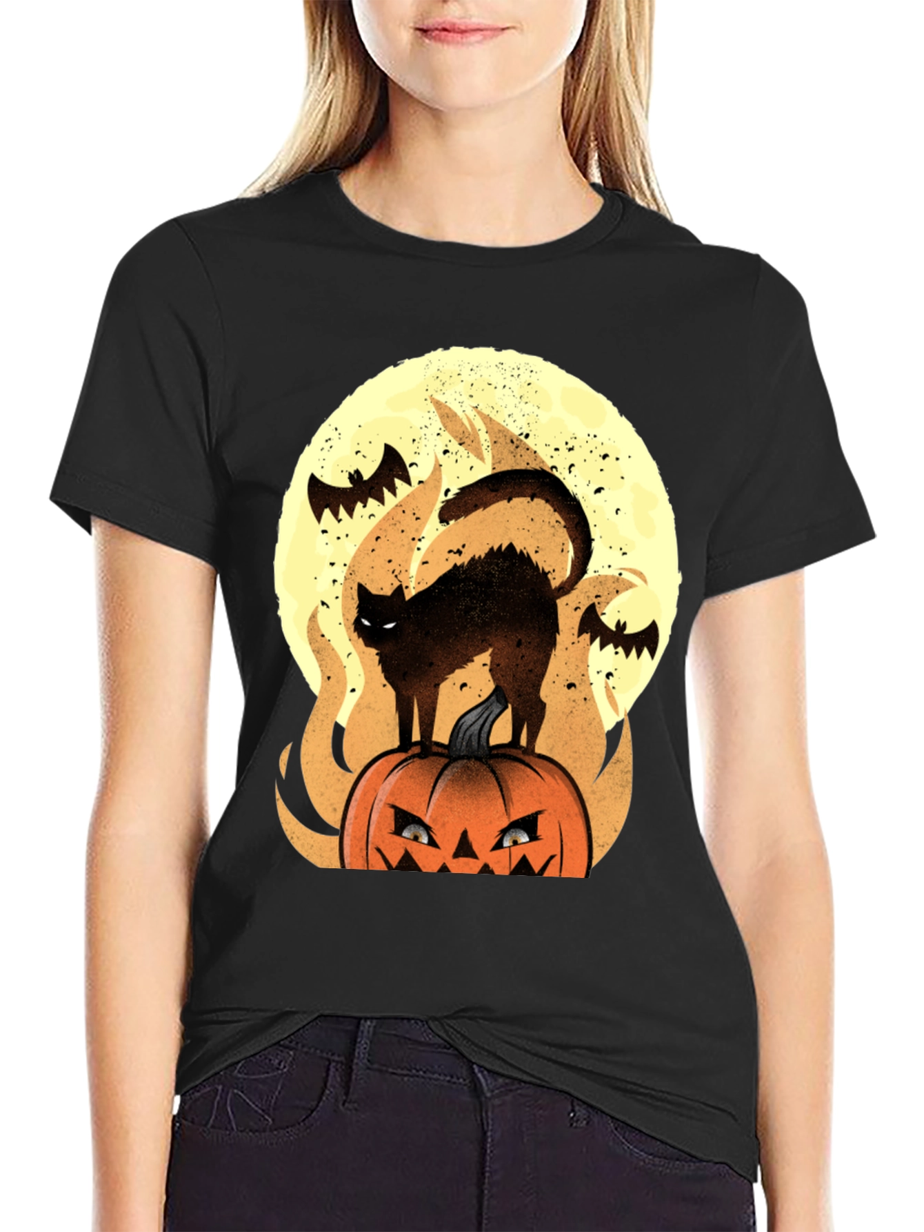 Halloween Cat & Pumpkin Graphic Tee