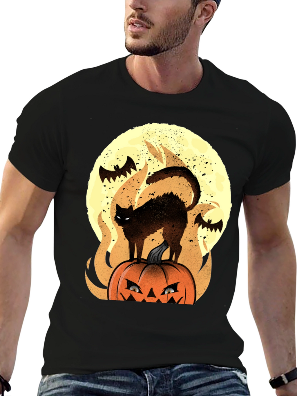 Halloween Cat & Pumpkin Graphic Tee