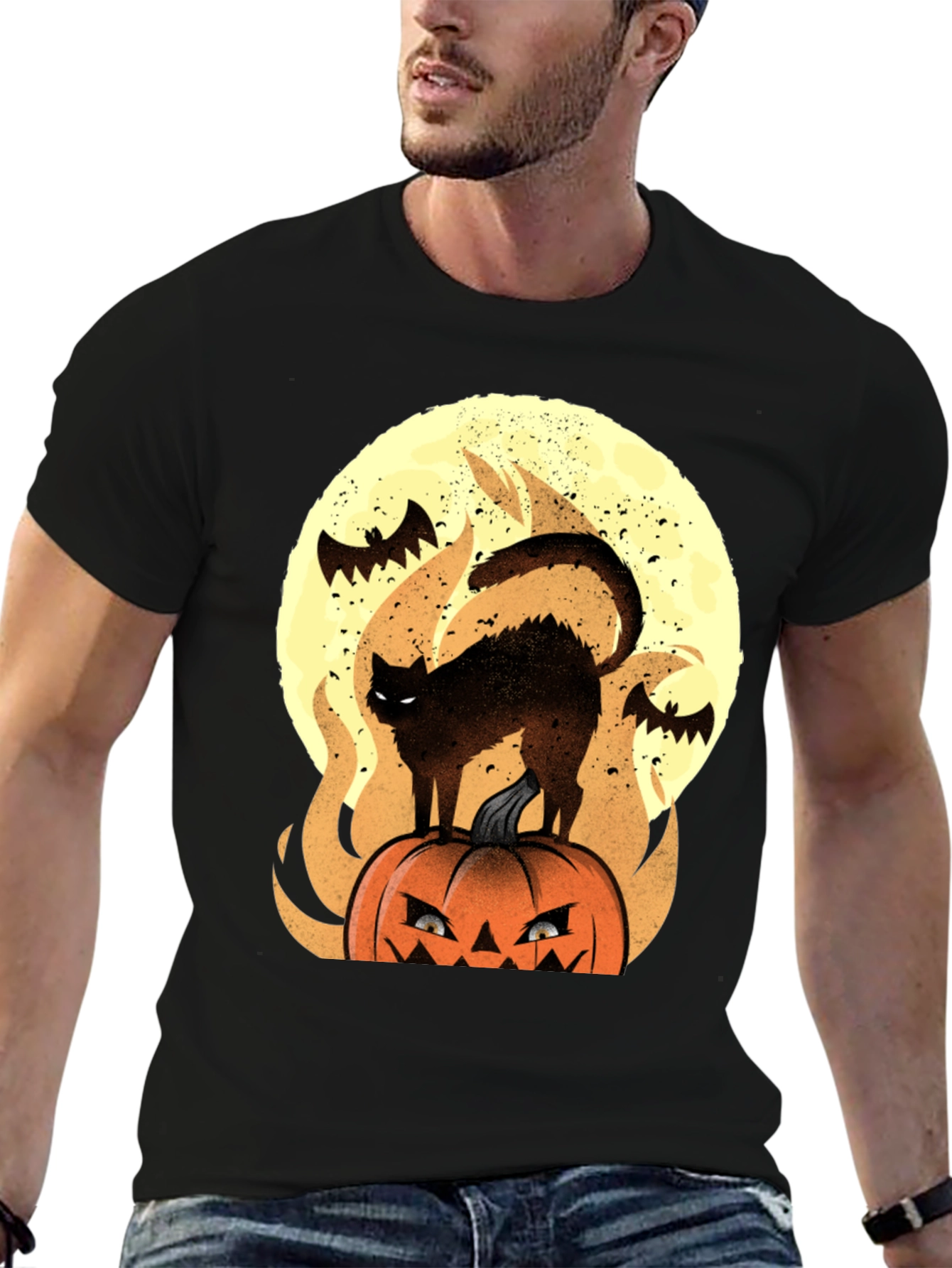 Halloween Cat & Pumpkin Graphic Tee
