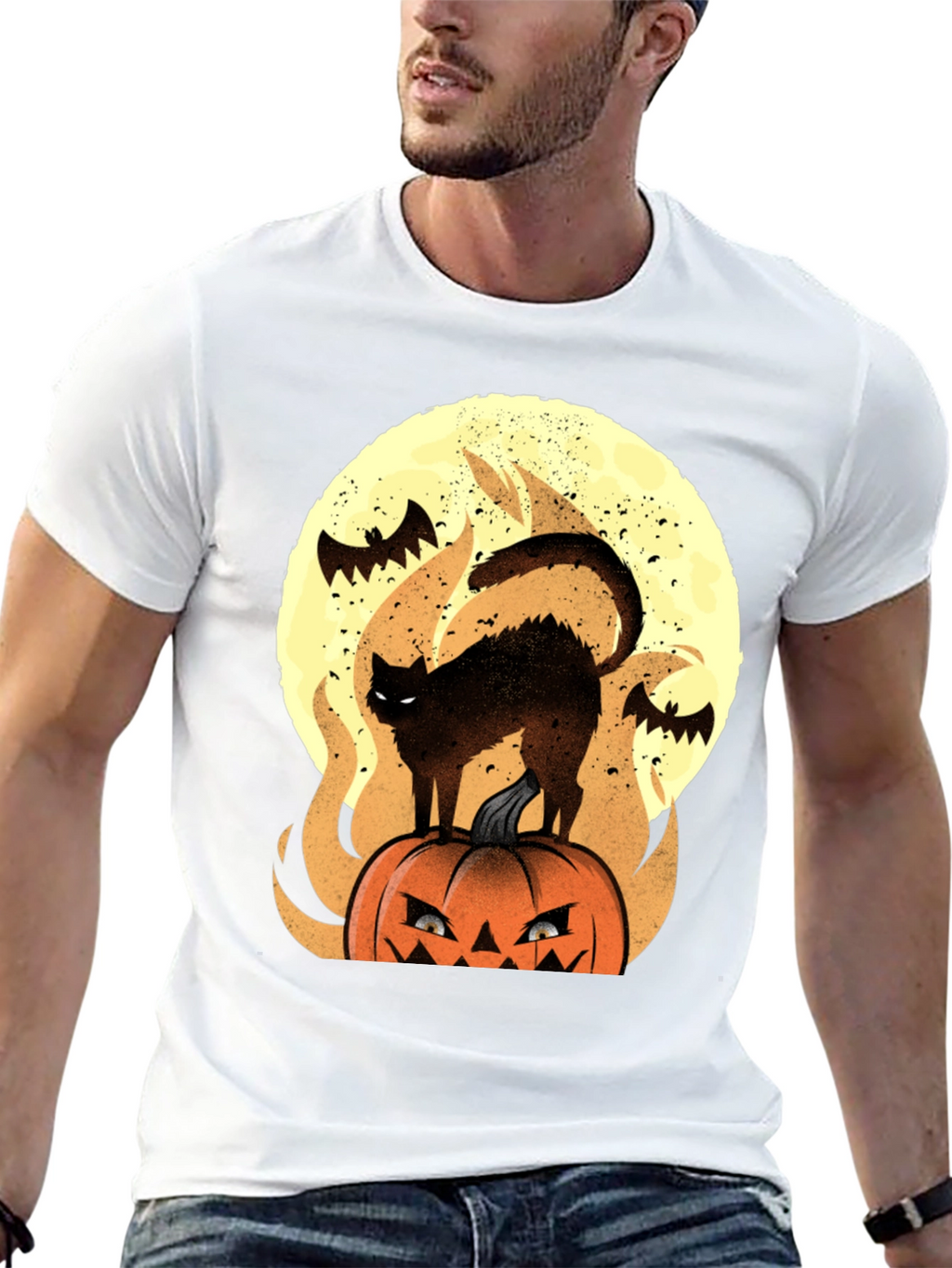 Halloween Cat & Pumpkin Graphic Tee