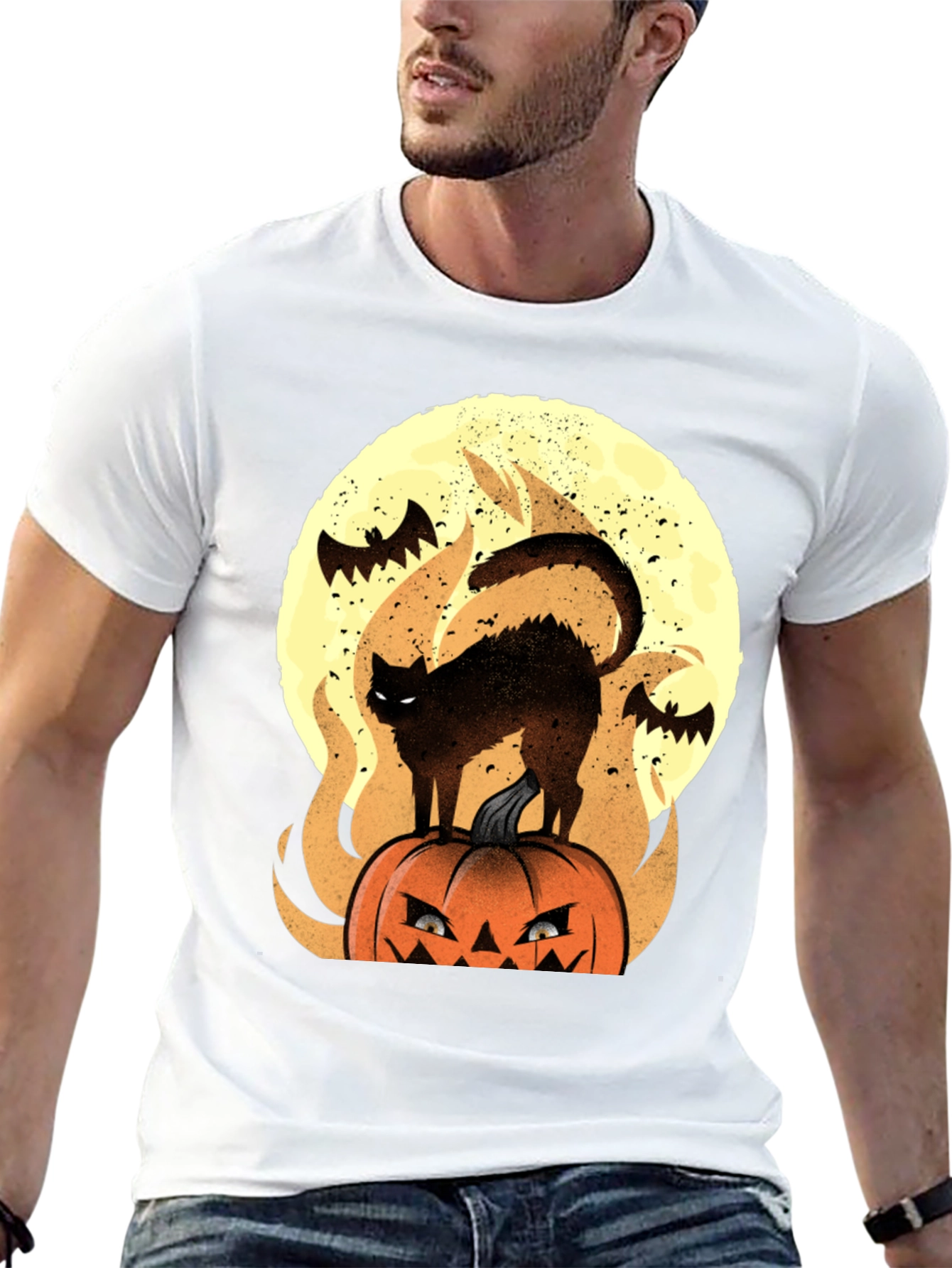 Halloween Cat & Pumpkin Graphic Tee