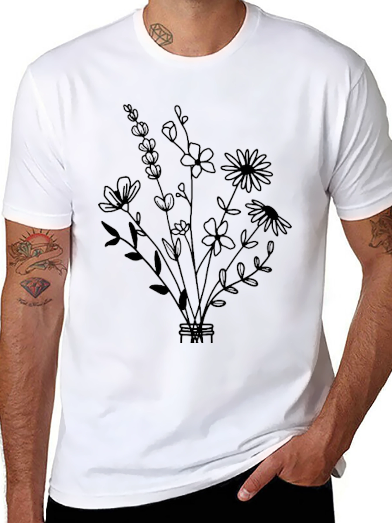 Floral Bouquet Graphic Tee - Stylish Black T-Shirt
