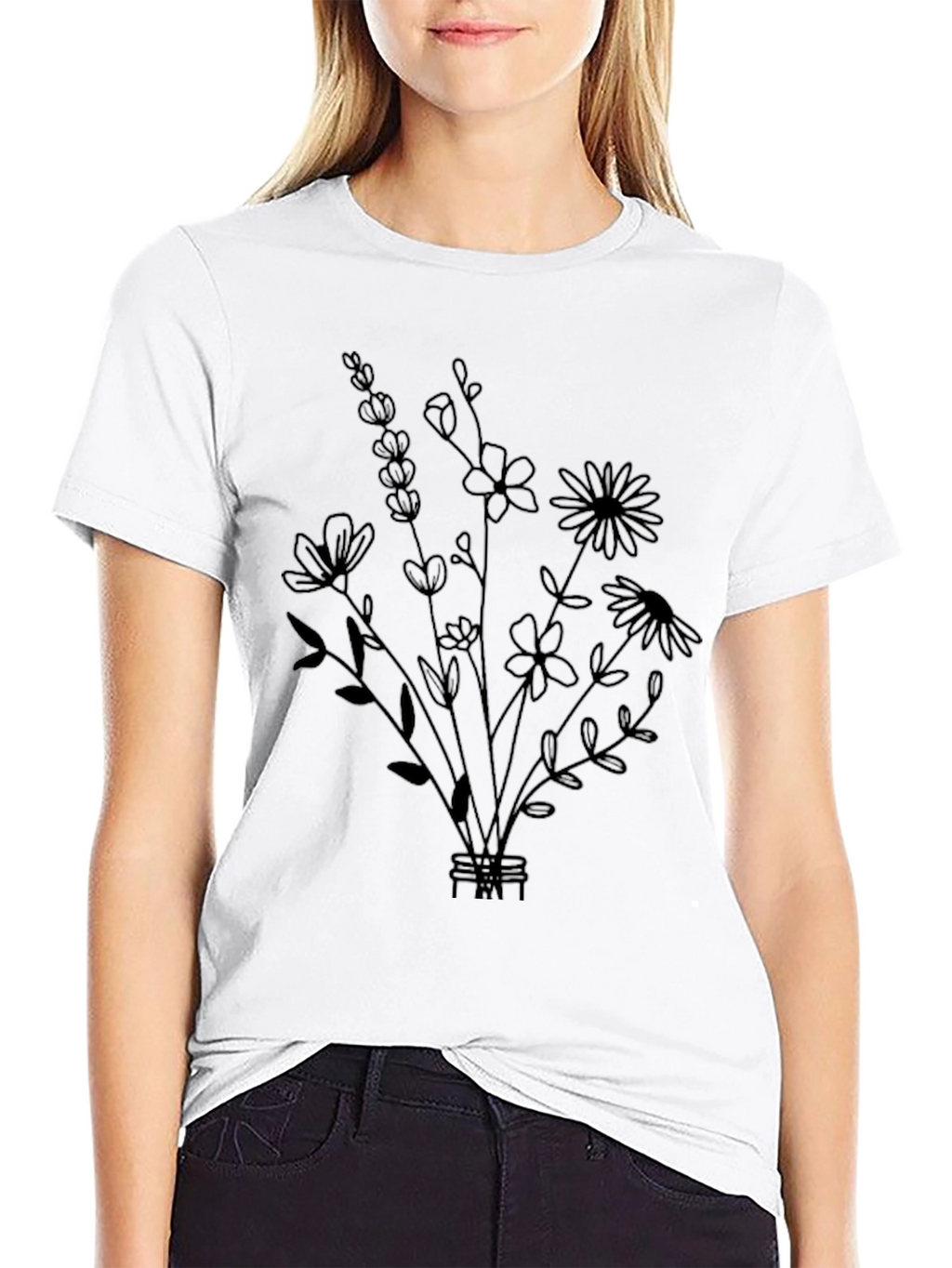 Floral Bouquet Graphic Tee - Stylish Black T-Shirt
