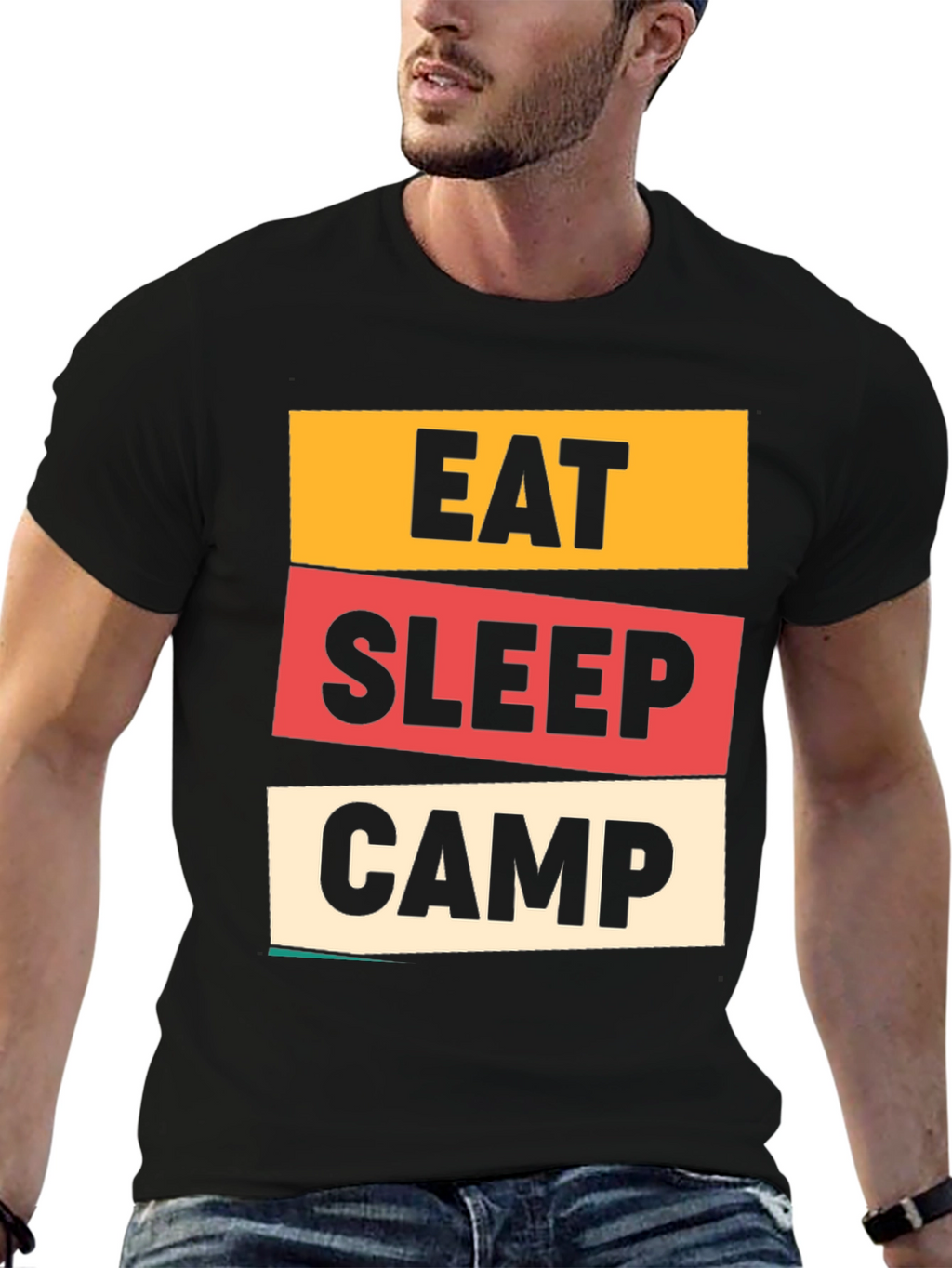Eat Sleep Camp Graphic Tee - Black Cotton T-Shirt