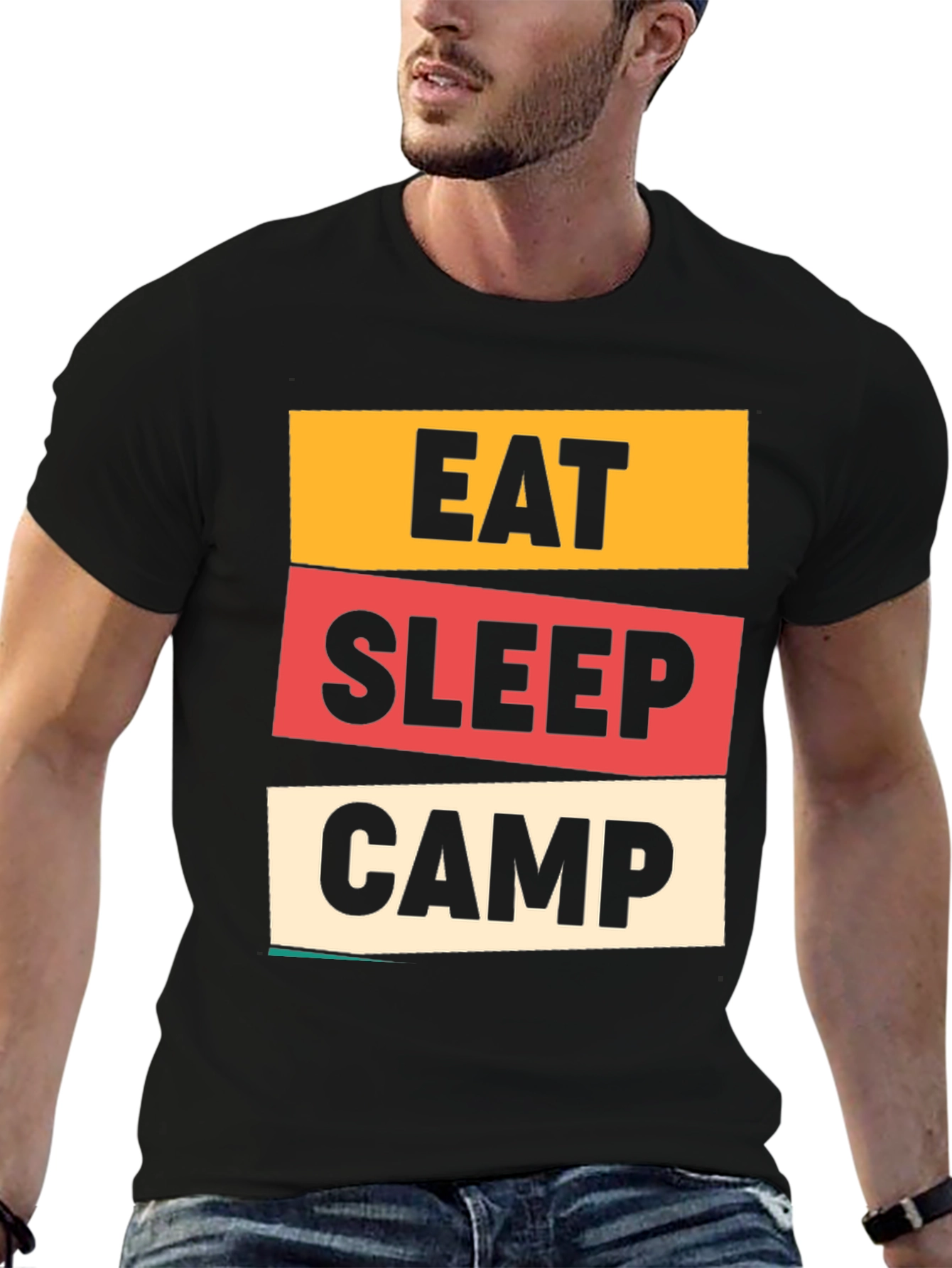 Eat Sleep Camp Graphic Tee - Black Cotton T-Shirt