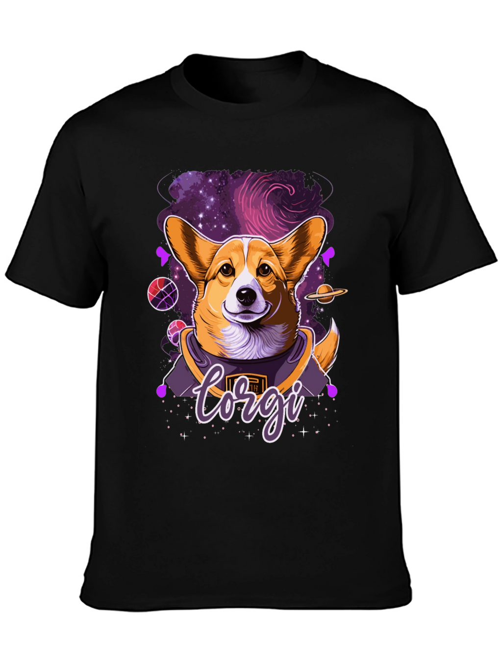 Corgi in Space Black Graphic Tee
